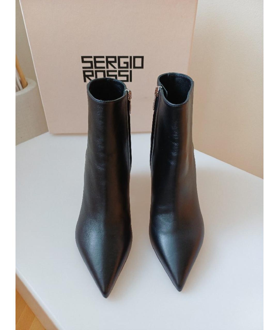 SERGIO ROSSI Черные кожаные ботильоны, фото 5