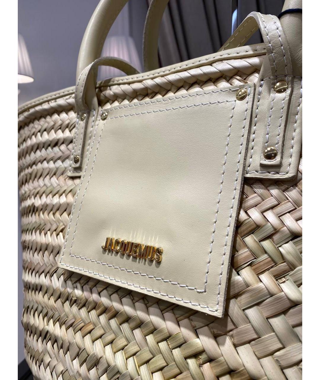 JACQUEMUS Бежевая пелетеная сумка с короткими ручками, фото 4