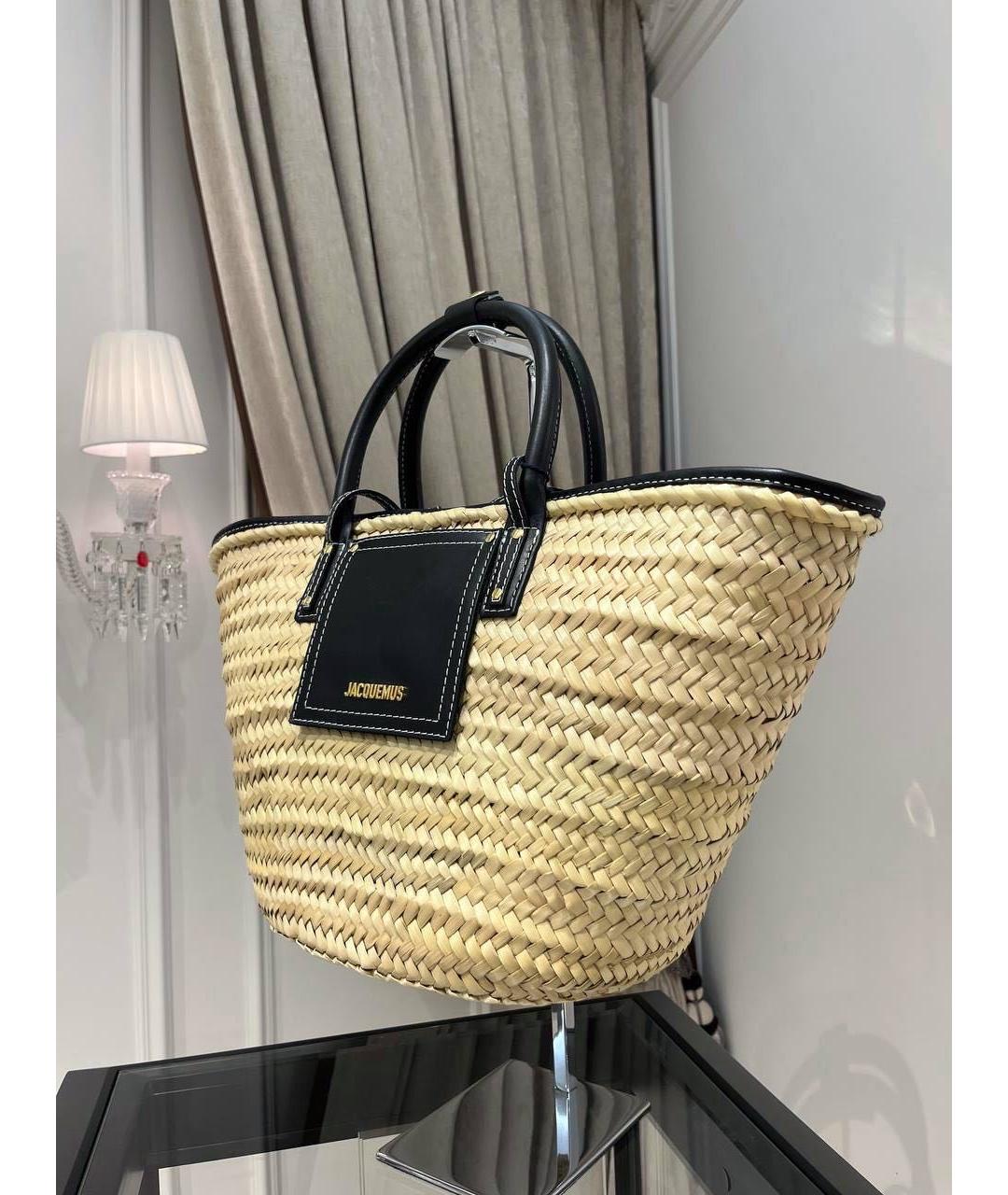 JACQUEMUS Бежевая пелетеная сумка с короткими ручками, фото 3