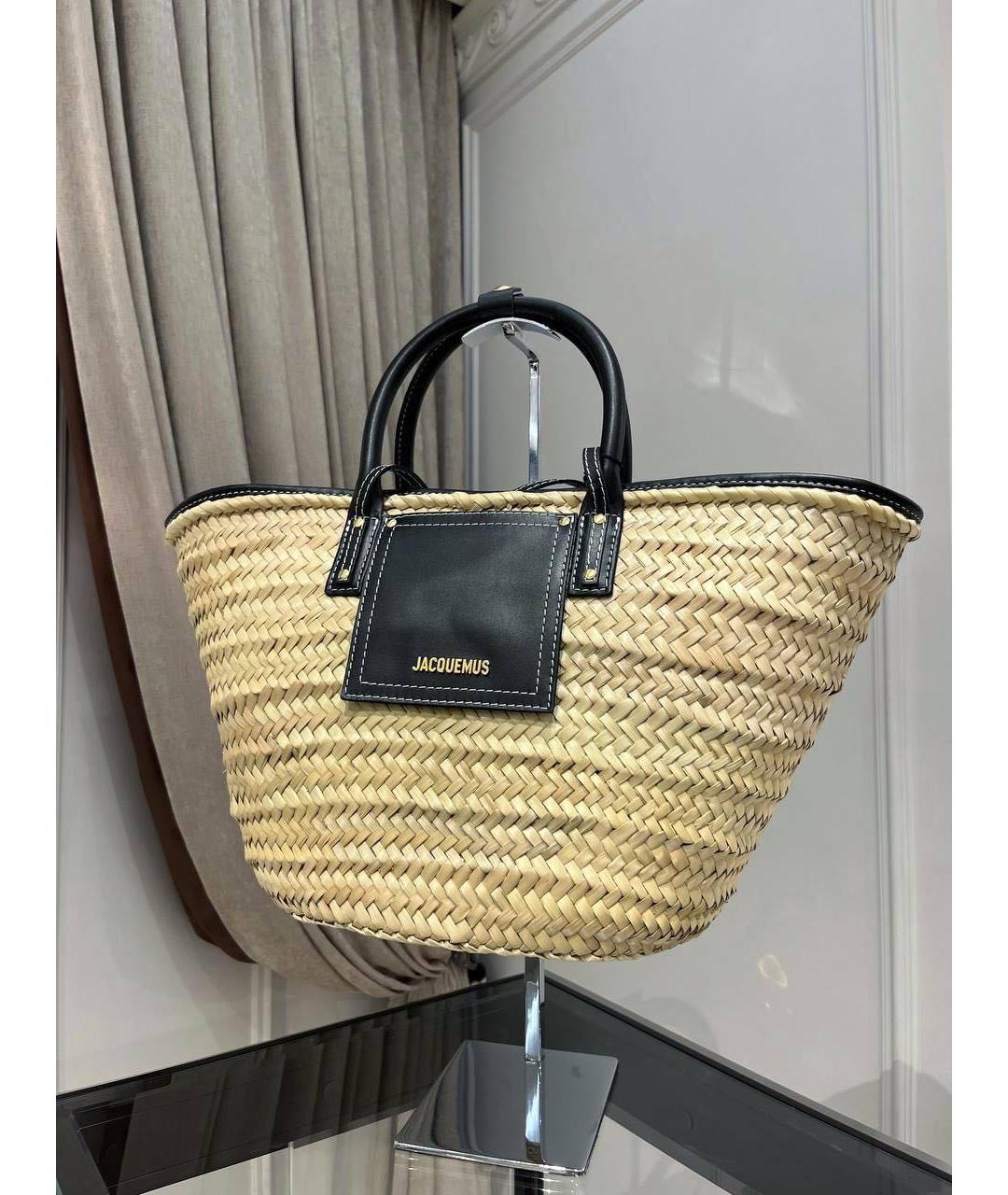 JACQUEMUS Бежевая пелетеная сумка с короткими ручками, фото 2