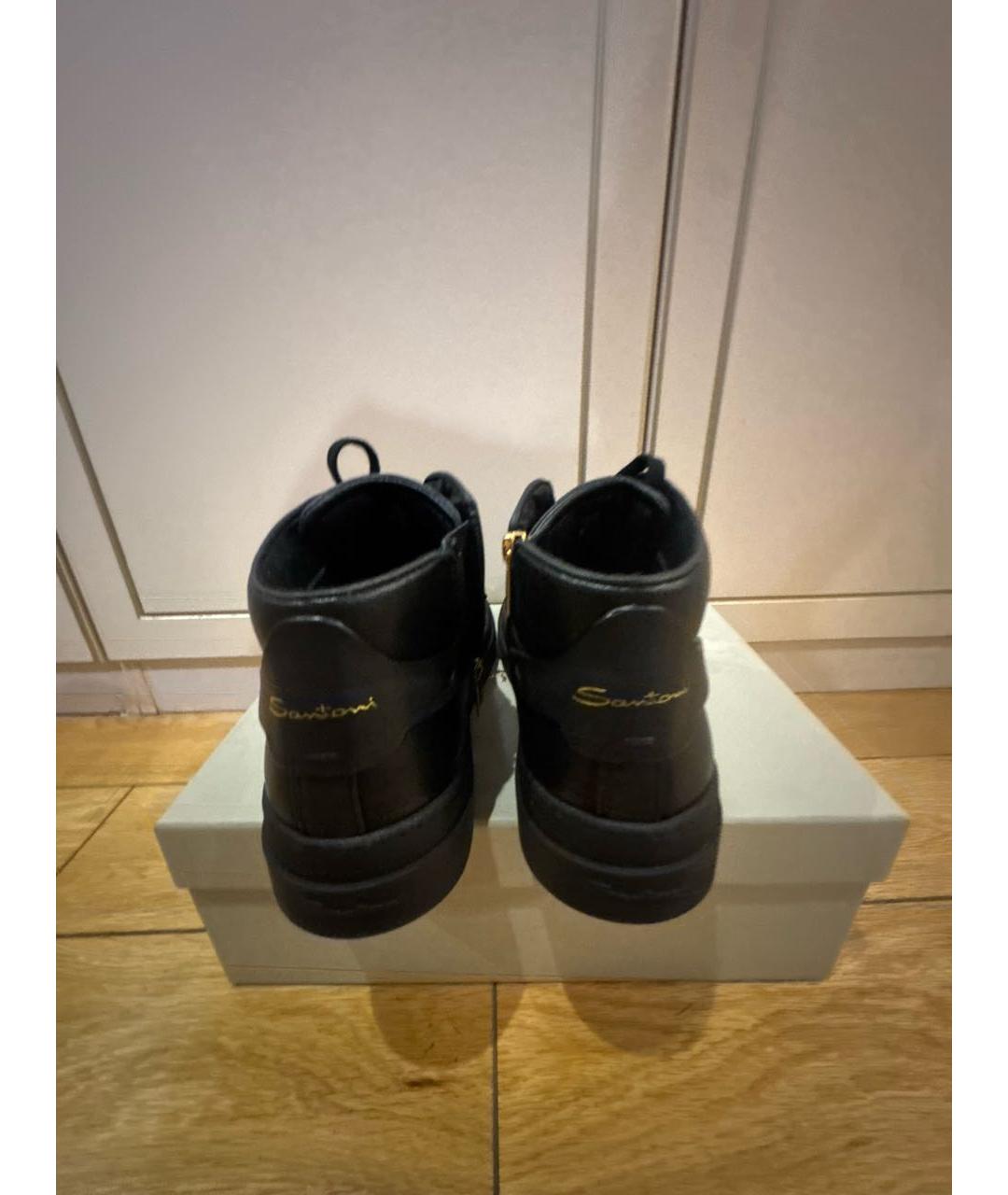 SANTONI Черные кожаные кеды, фото 4