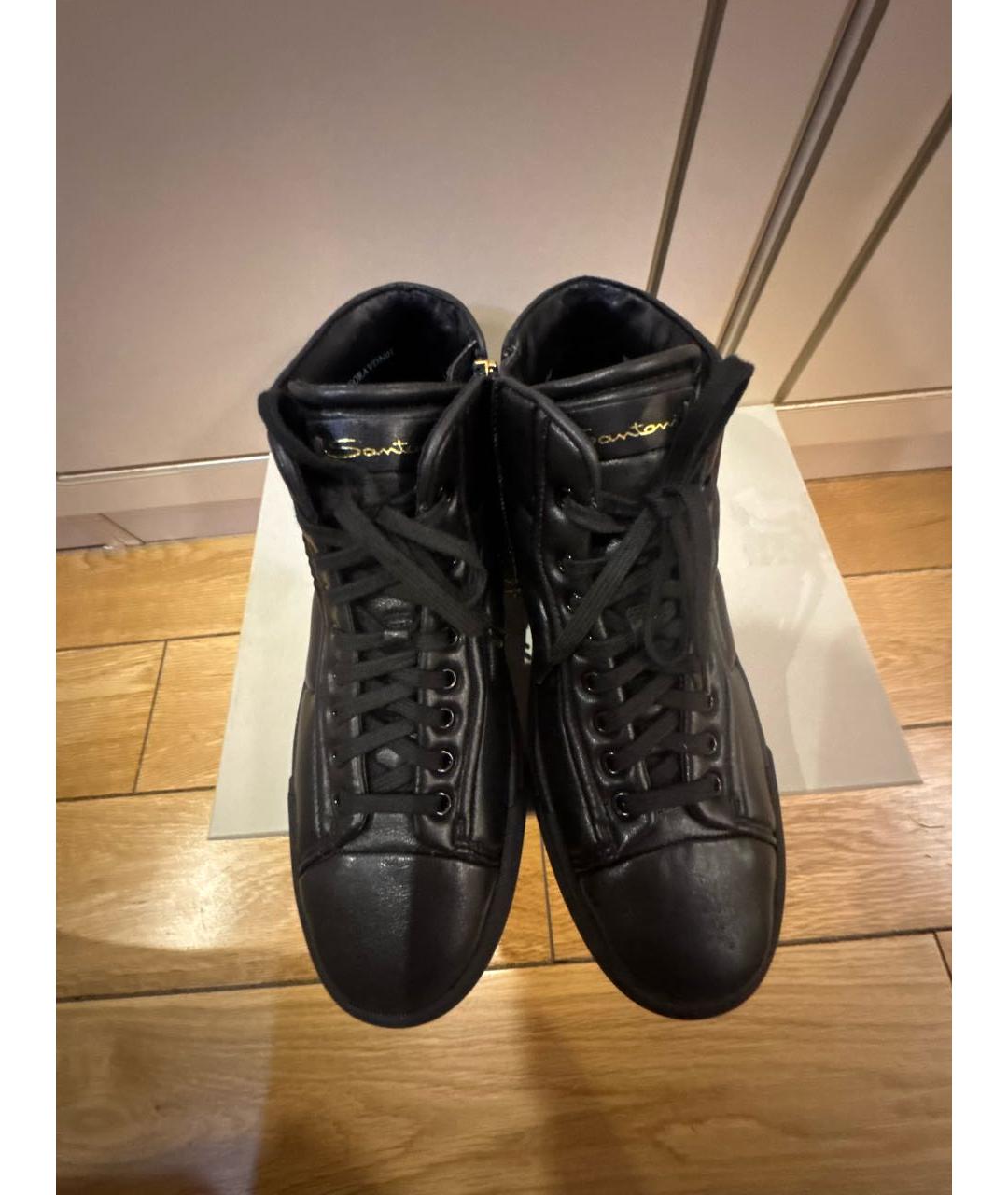 SANTONI Черные кожаные кеды, фото 2