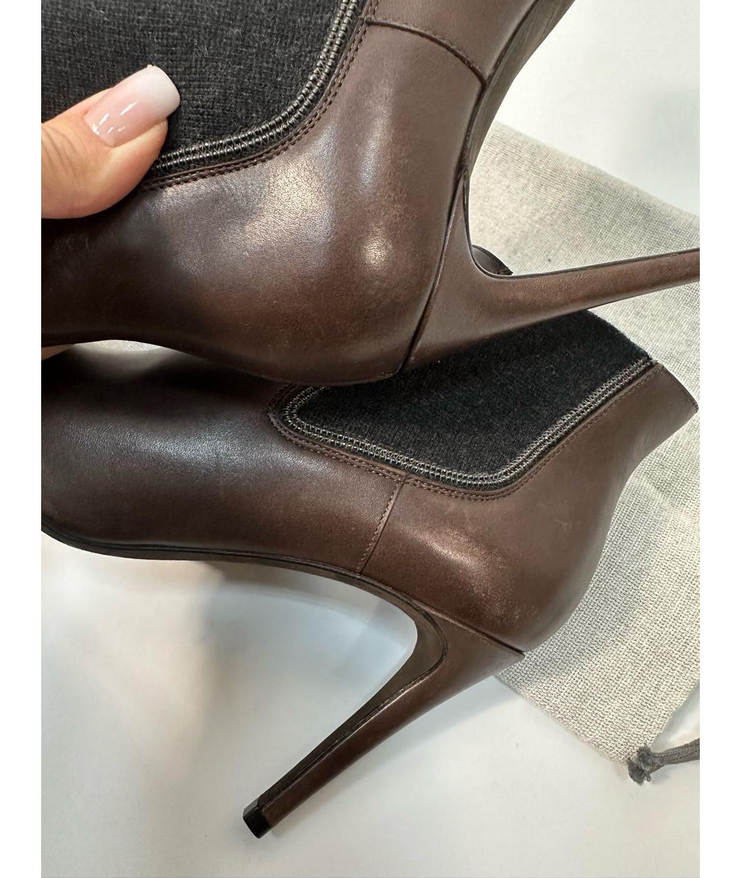 BRUNELLO CUCINELLI Коричневые кожаные ботильоны, фото 6