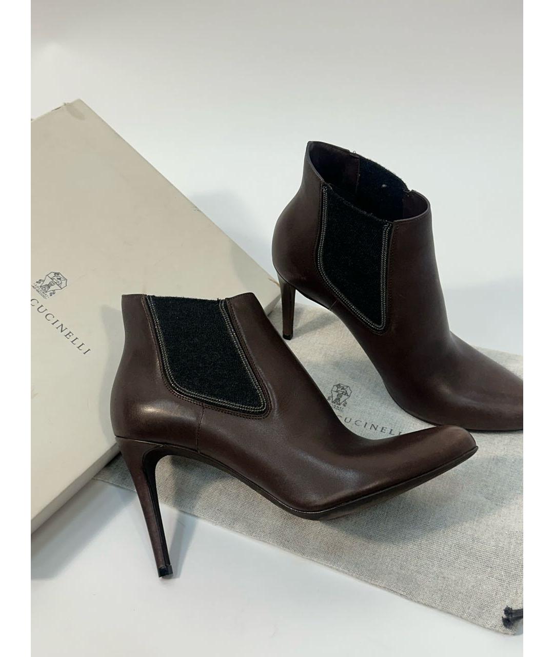 BRUNELLO CUCINELLI Коричневые кожаные ботильоны, фото 5