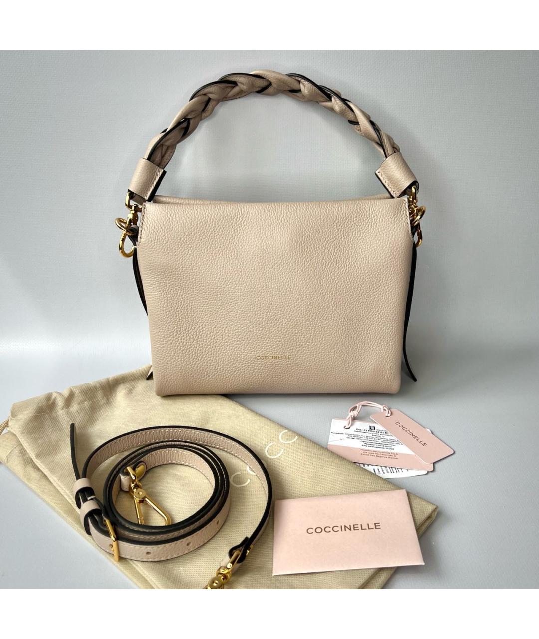 COCCINELLE Бежевая кожаная сумка с короткими ручками, фото 5