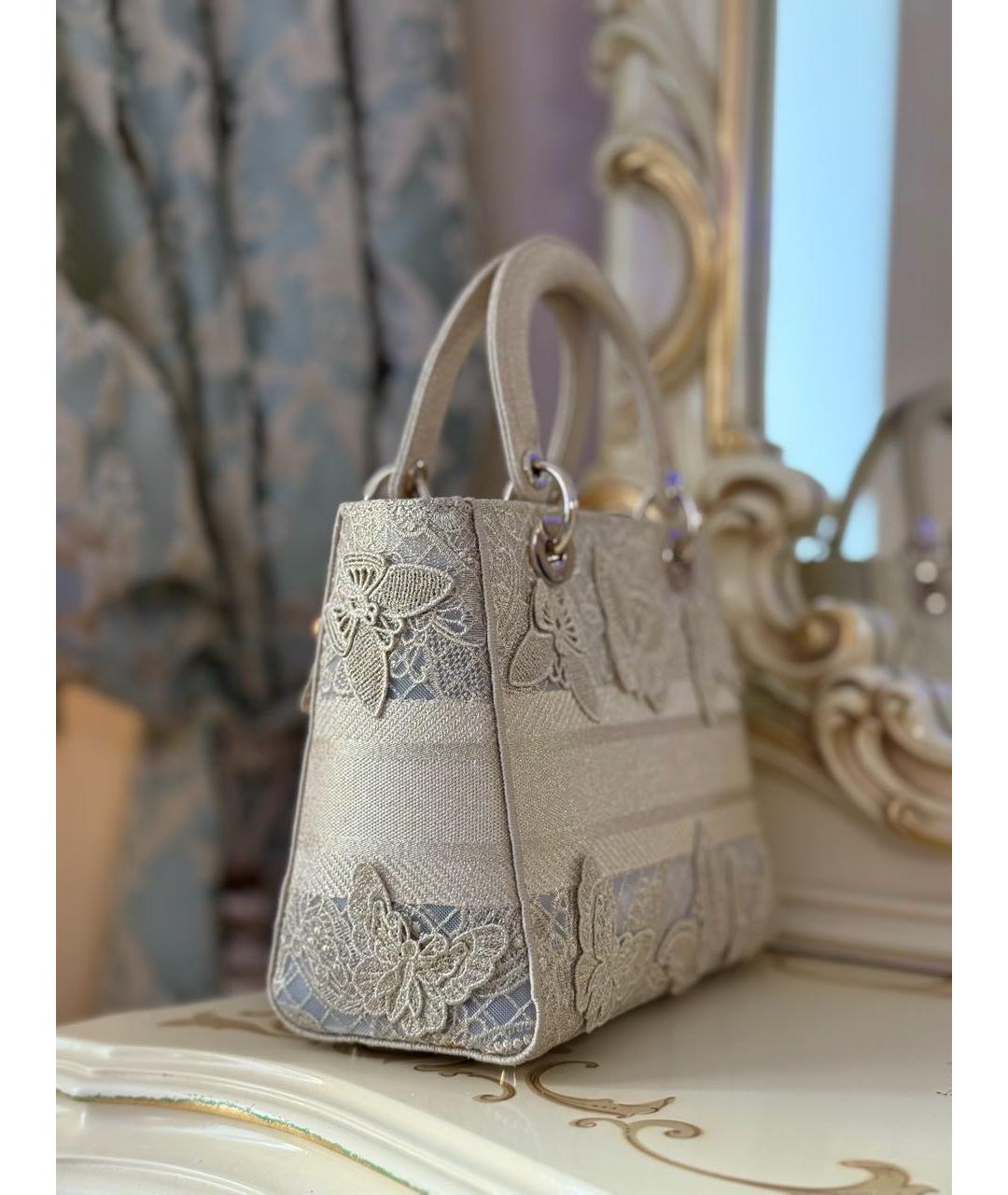 CHRISTIAN DIOR Золотая тканевая сумка с короткими ручками, фото 6