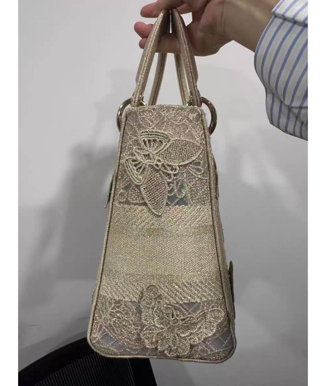 CHRISTIAN DIOR Золотая тканевая сумка с короткими ручками, фото 4