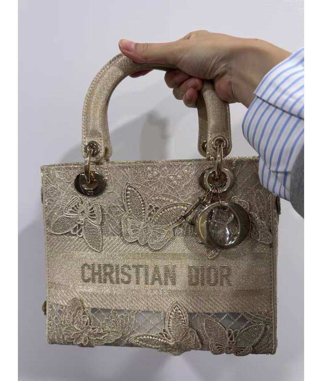 CHRISTIAN DIOR Золотая тканевая сумка с короткими ручками, фото 2