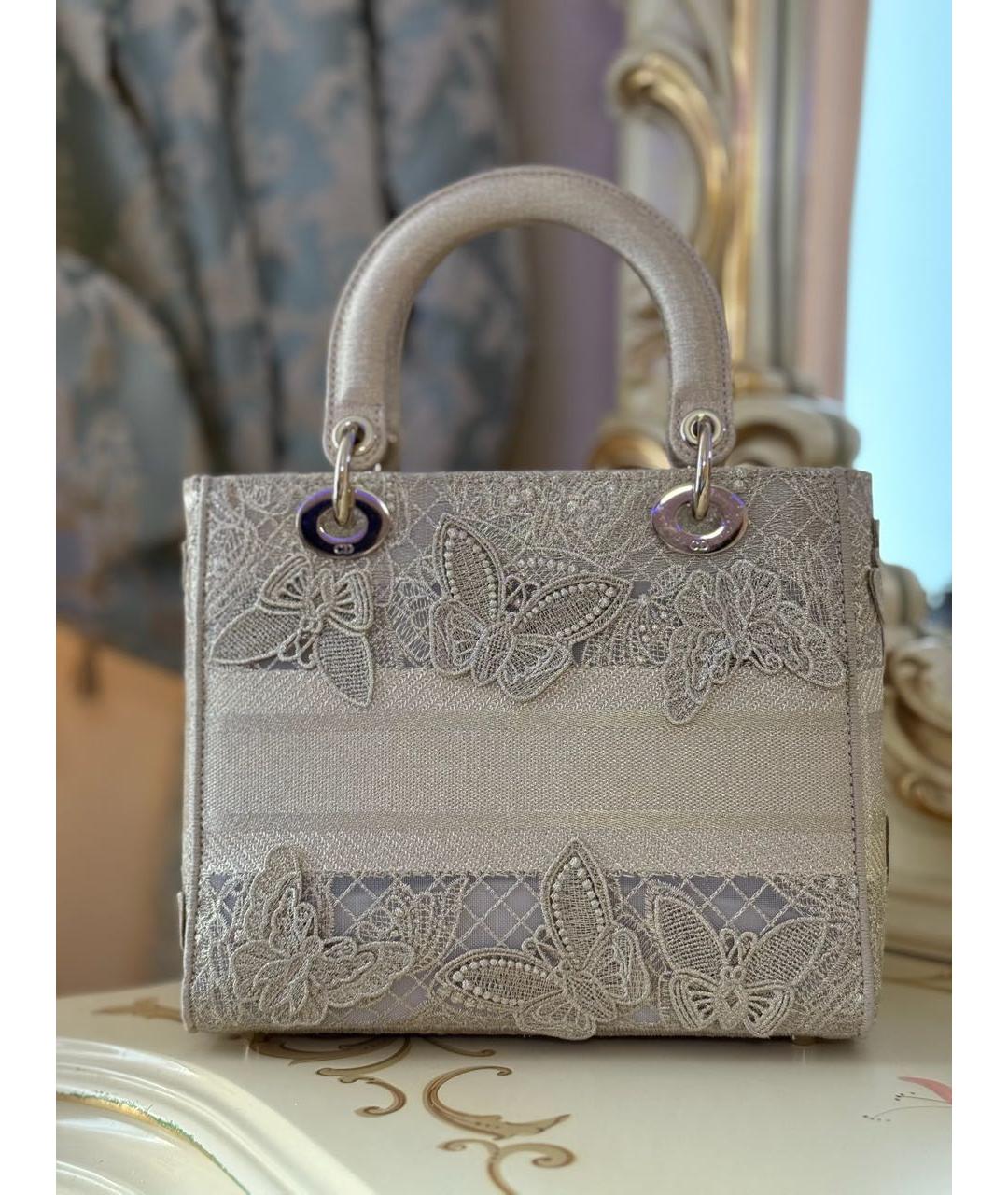 CHRISTIAN DIOR Золотая тканевая сумка с короткими ручками, фото 5