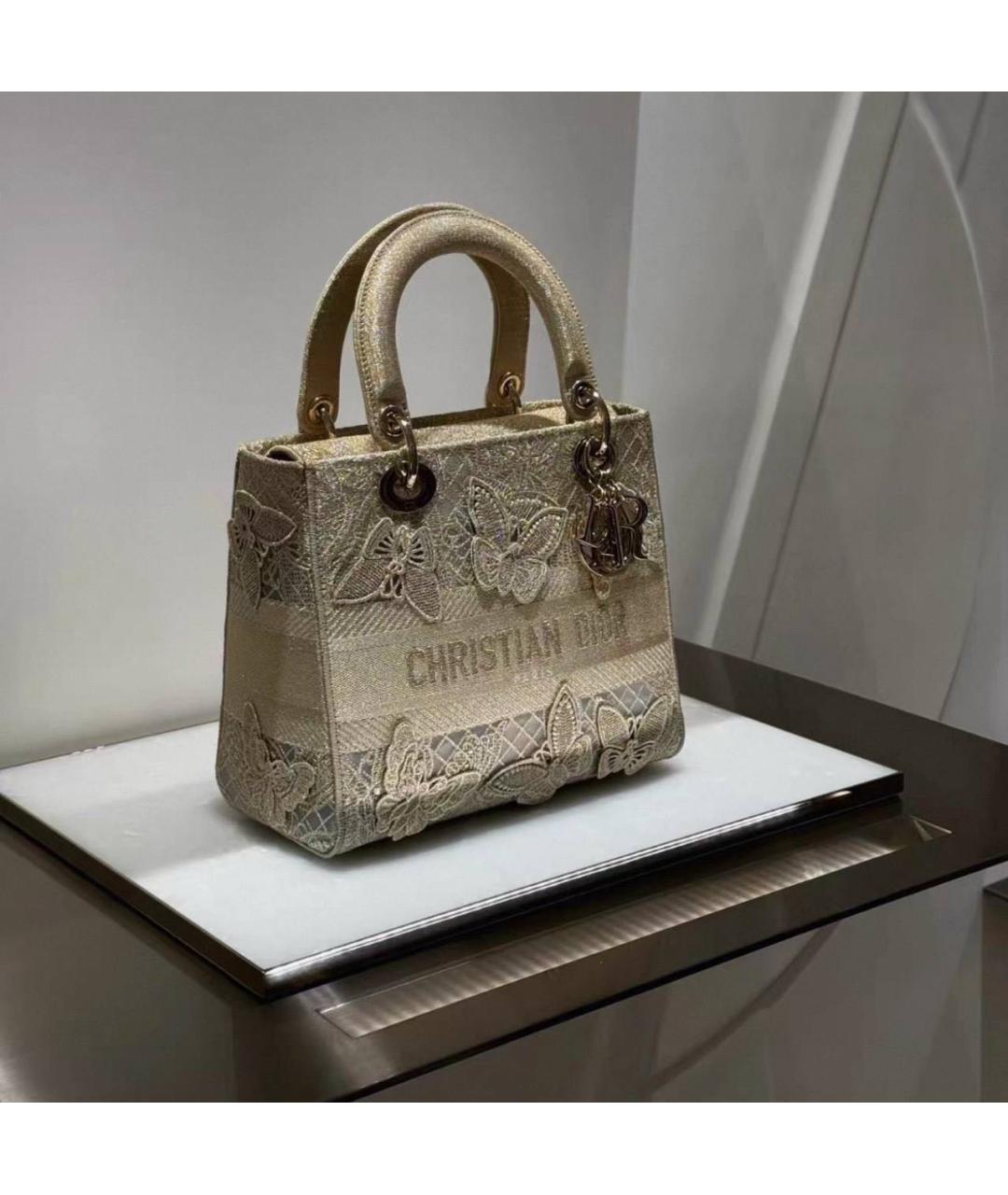 CHRISTIAN DIOR Золотая тканевая сумка с короткими ручками, фото 7