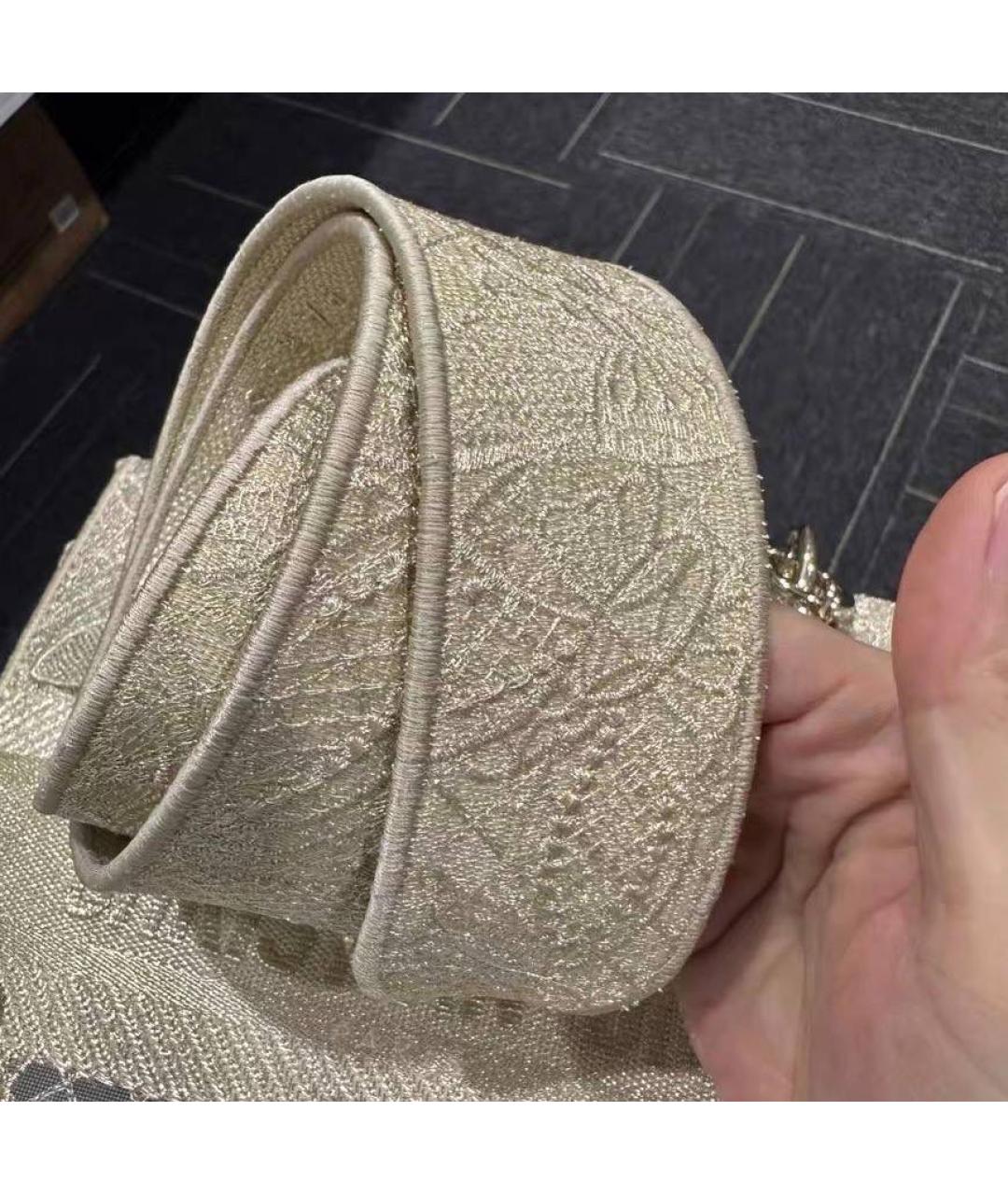 CHRISTIAN DIOR Золотая тканевая сумка с короткими ручками, фото 5