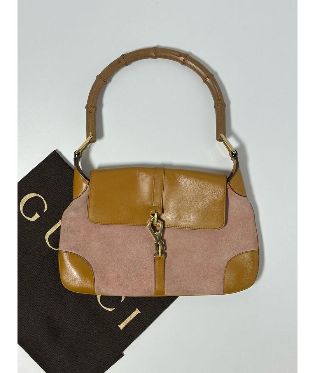 GUCCI Коралловая замшевая сумка с короткими ручками, фото 5