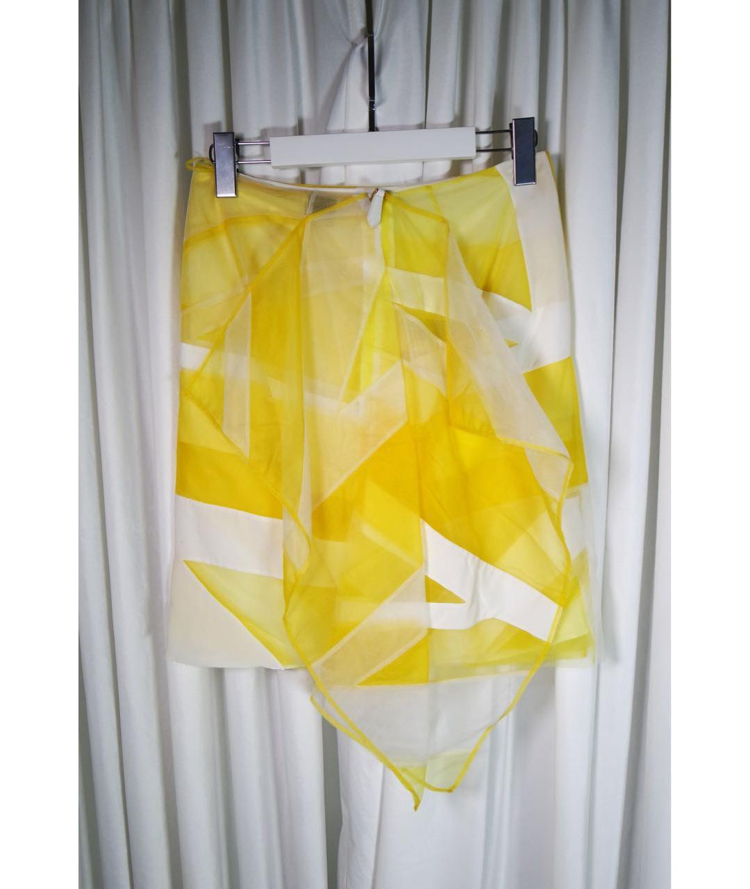 BURBERRY Желтая шелковая юбка мини, фото 3