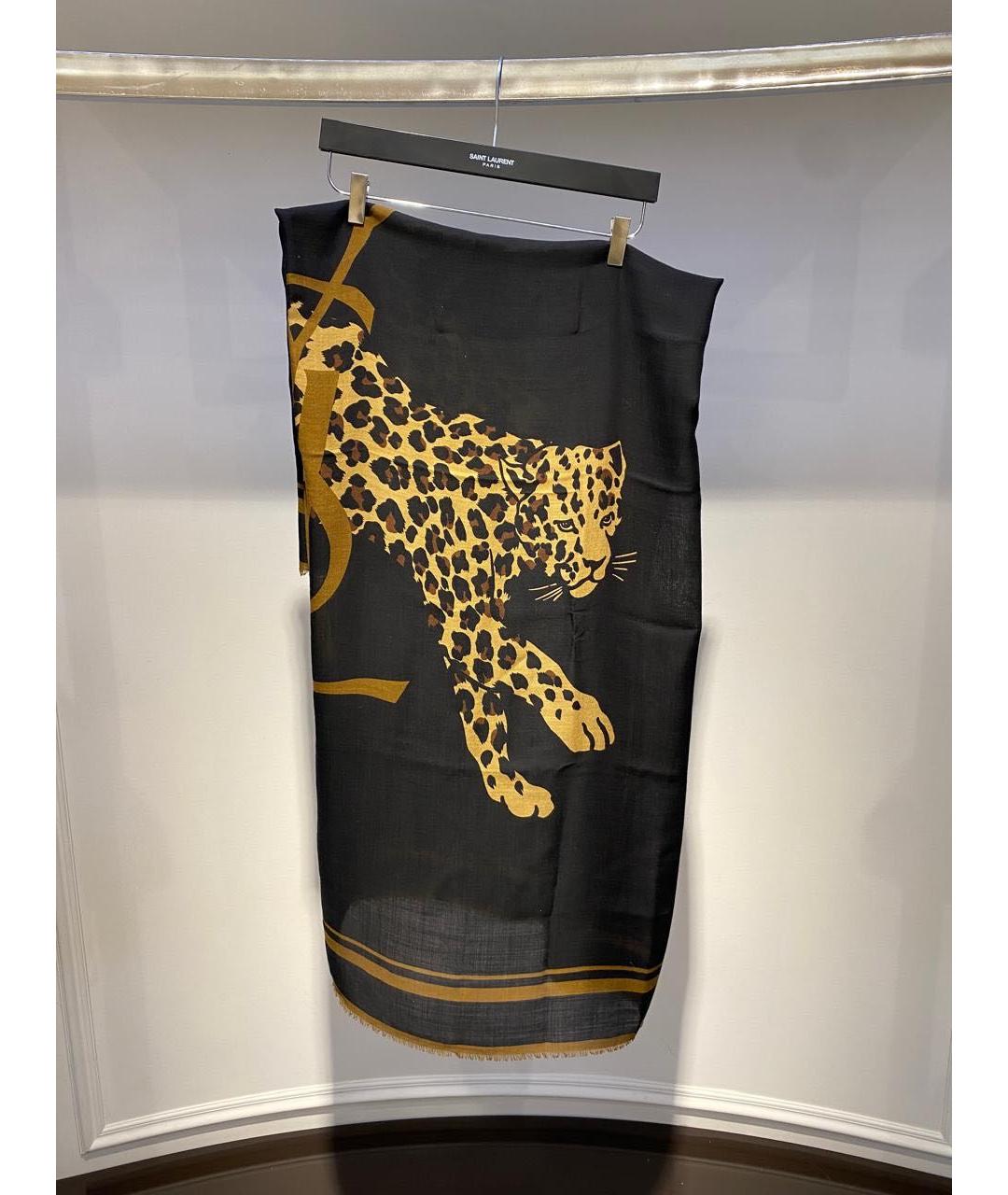 SAINT LAURENT Черный шерстяной платок, фото 3