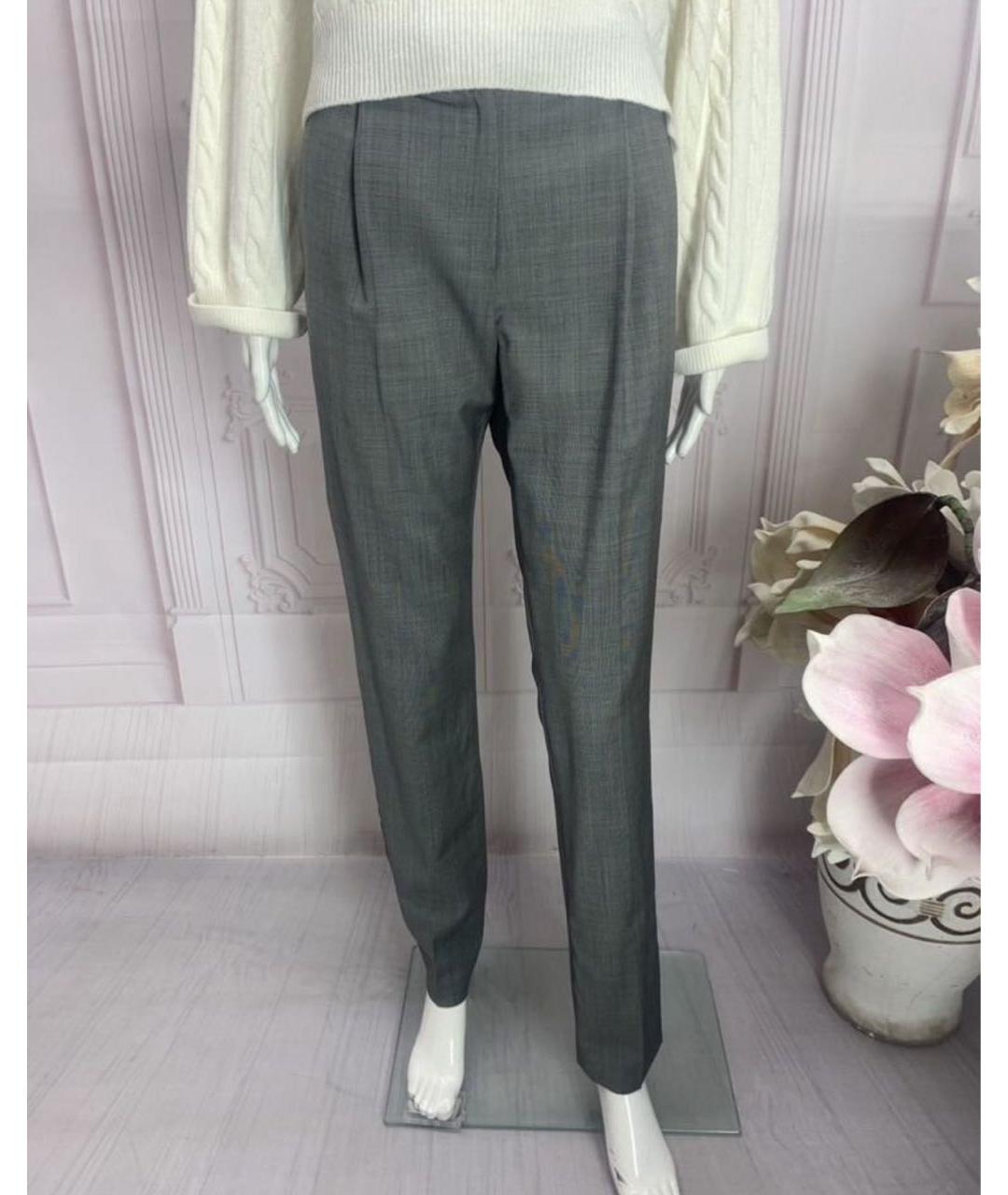 JO NO FUI Серые шерстяные прямые брюки, фото 8