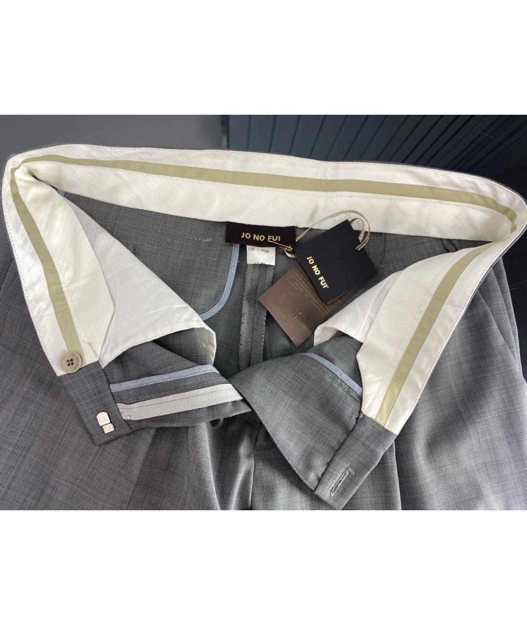 JO NO FUI Серые шерстяные прямые брюки, фото 3