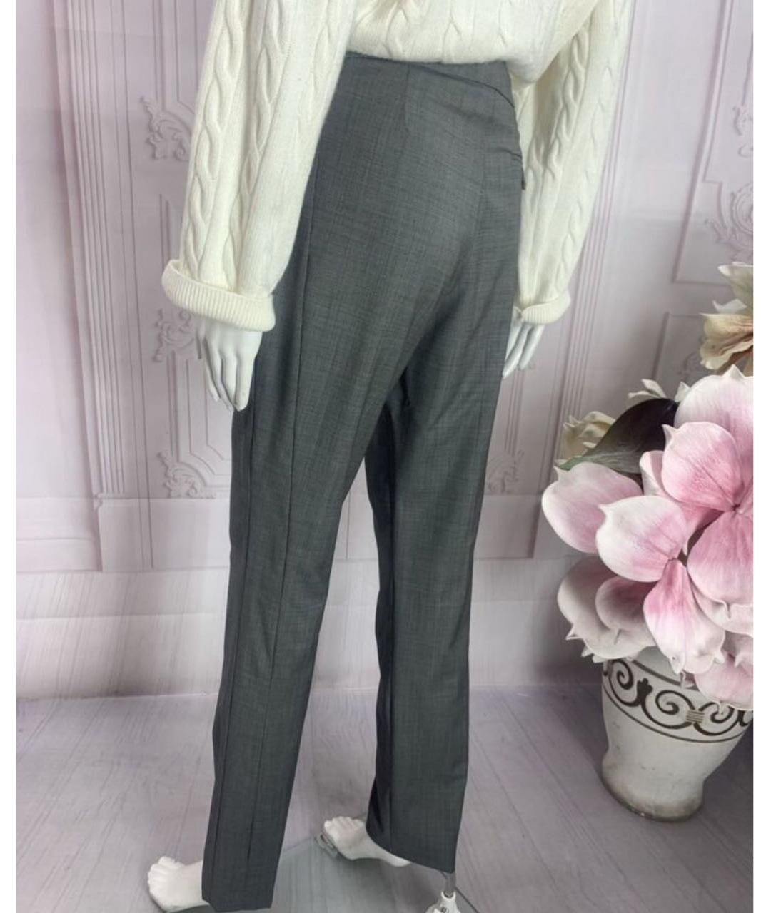 JO NO FUI Серые шерстяные прямые брюки, фото 7