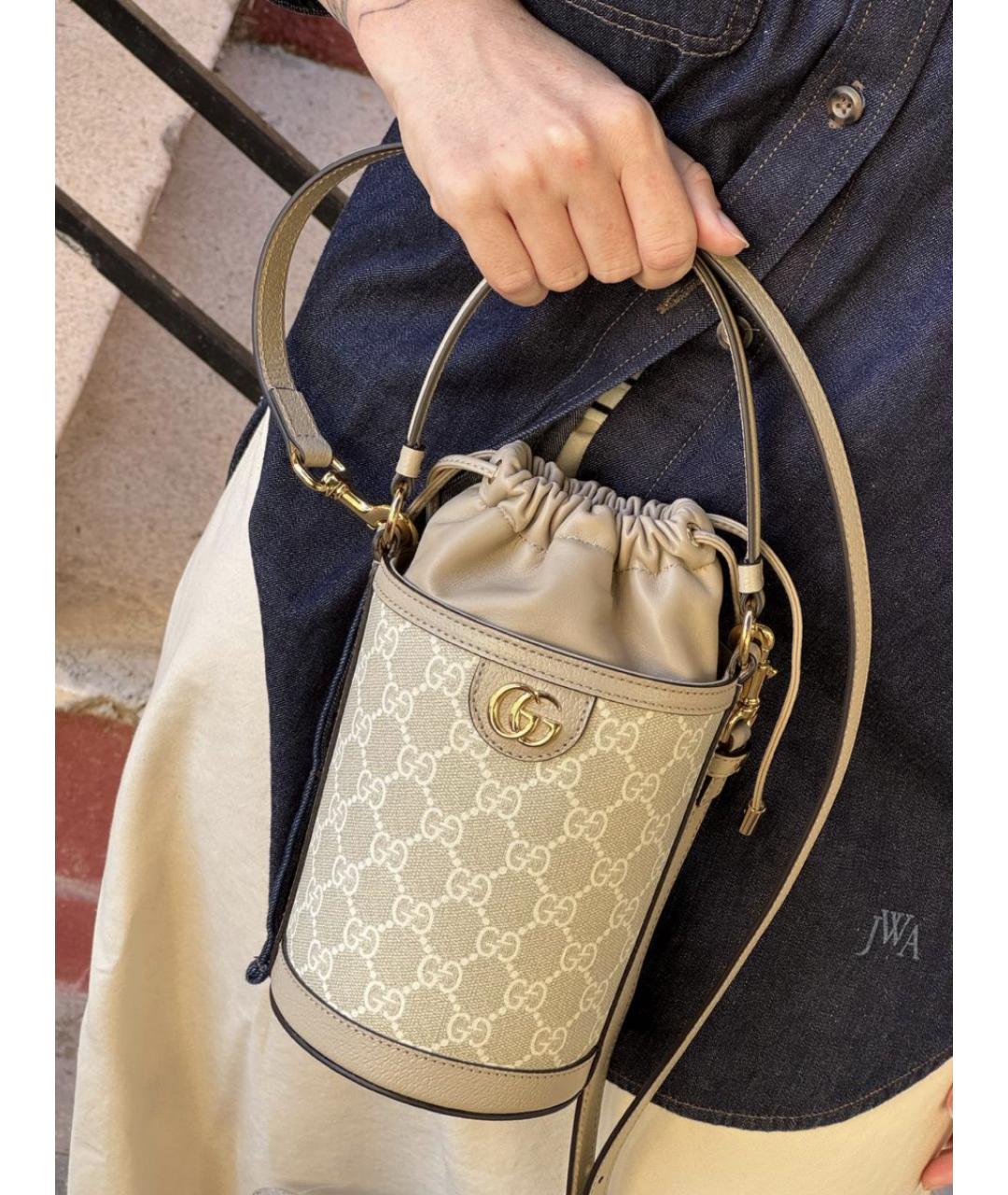 GUCCI Бежевая кожаная сумка через плечо, фото 5