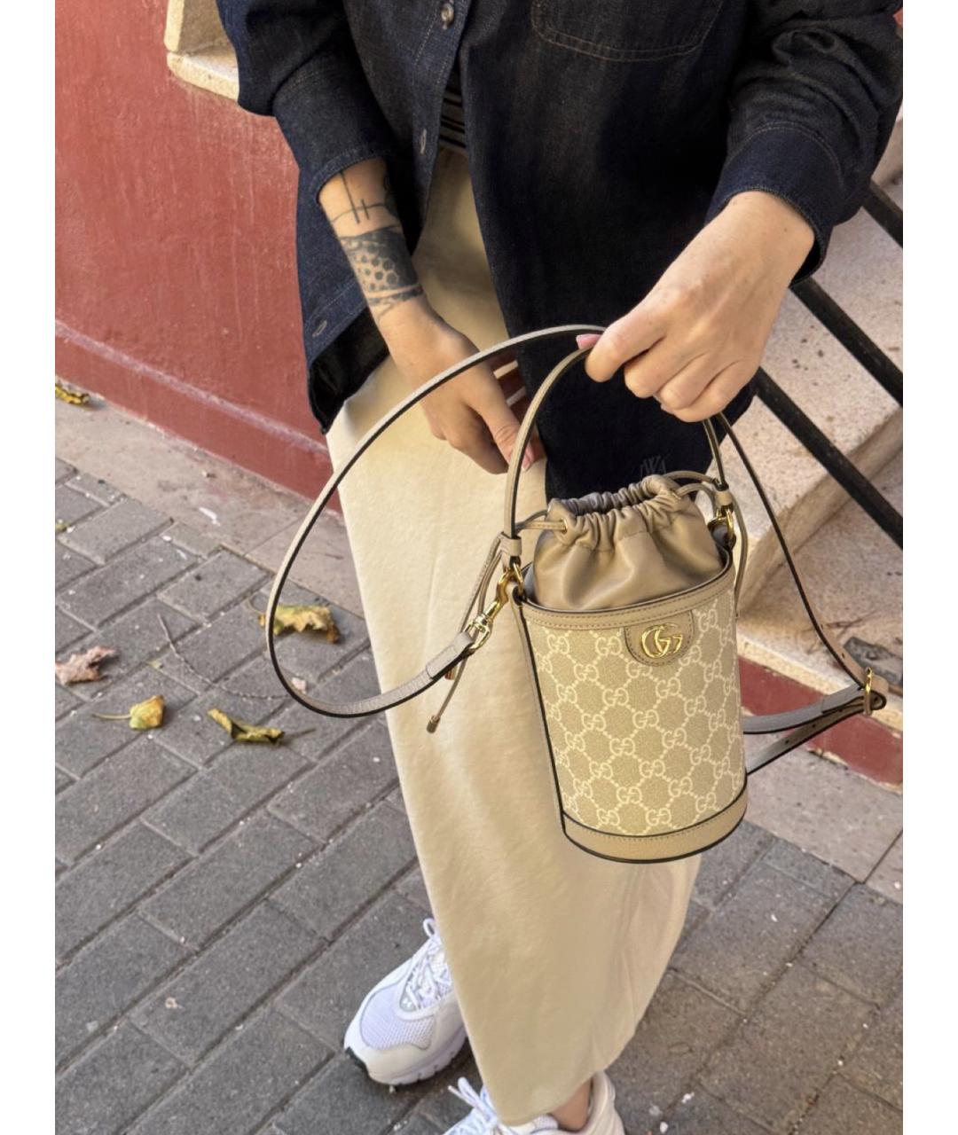 GUCCI Бежевая кожаная сумка через плечо, фото 9