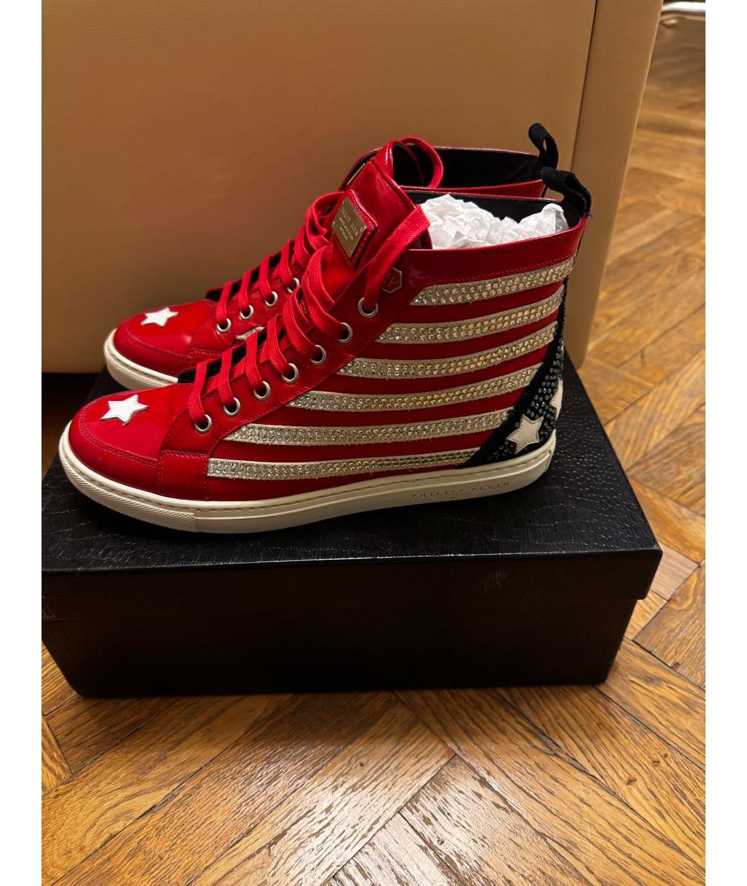 PHILIPP PLEIN Красные кожаные кеды, фото 7