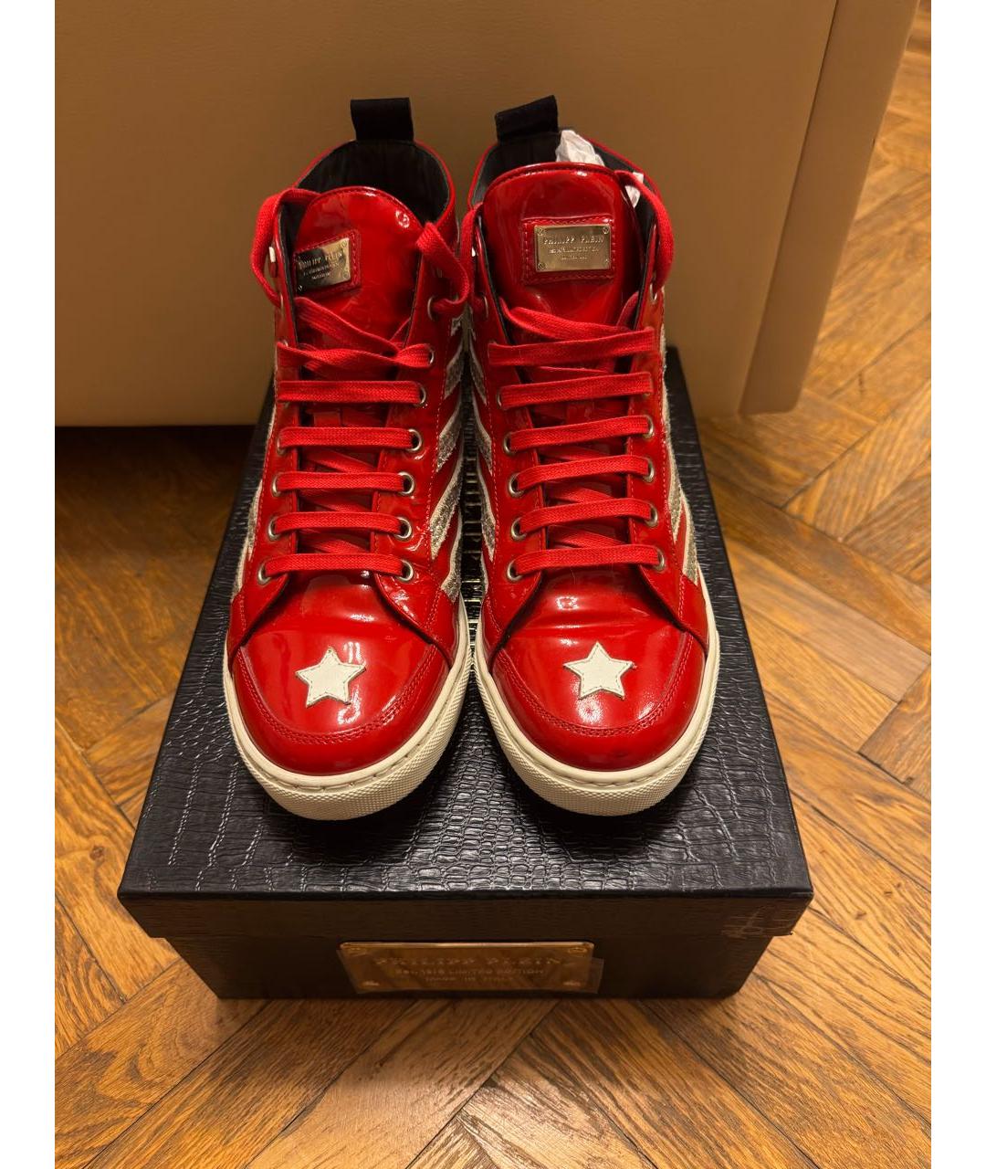 PHILIPP PLEIN Красные кожаные кеды, фото 3