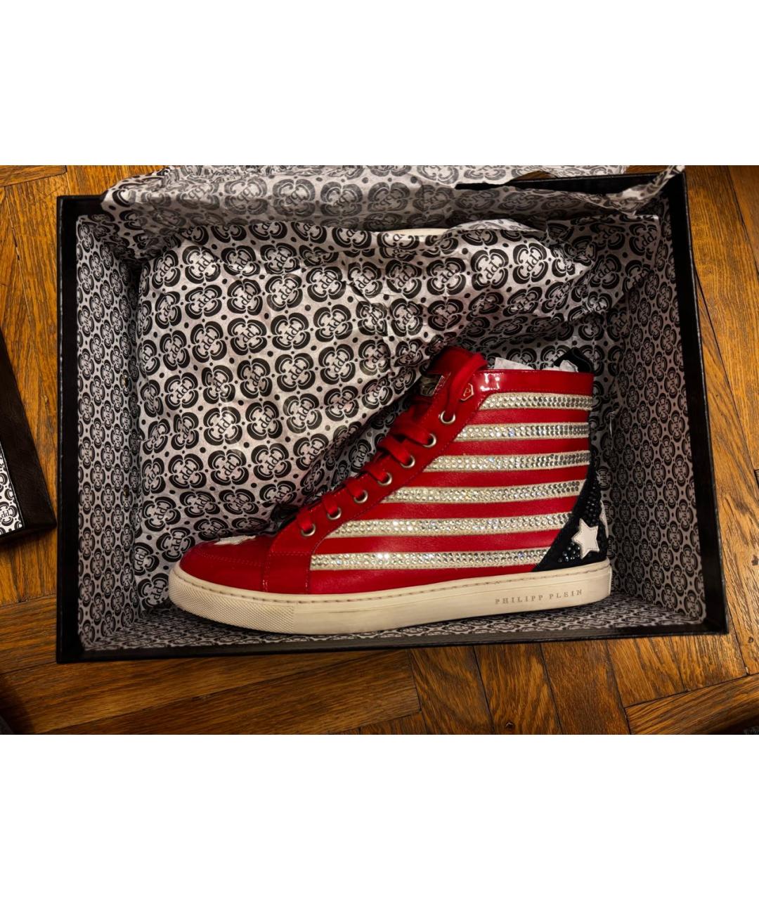 PHILIPP PLEIN Красные кожаные кеды, фото 8