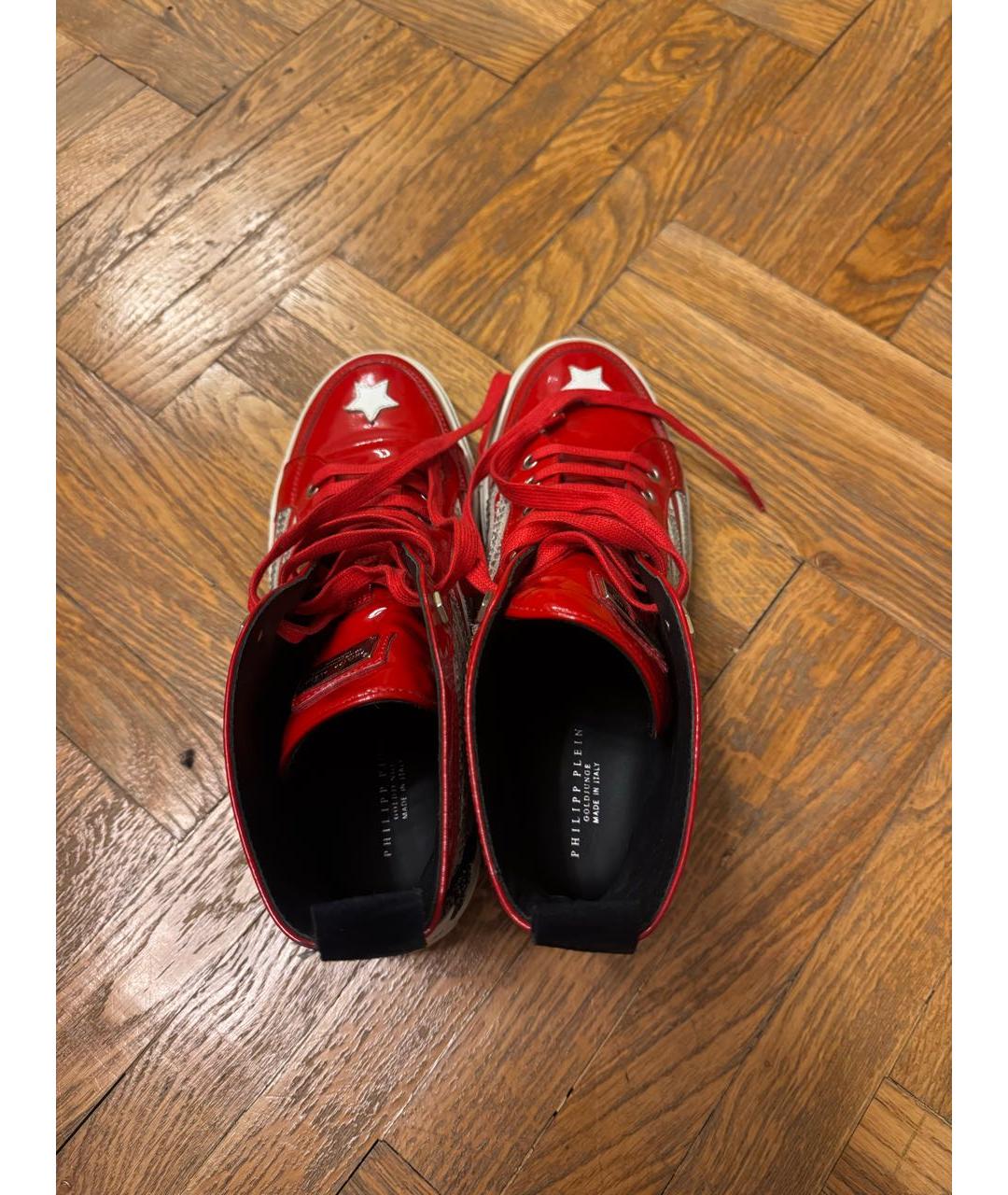 PHILIPP PLEIN Красные кожаные кеды, фото 4