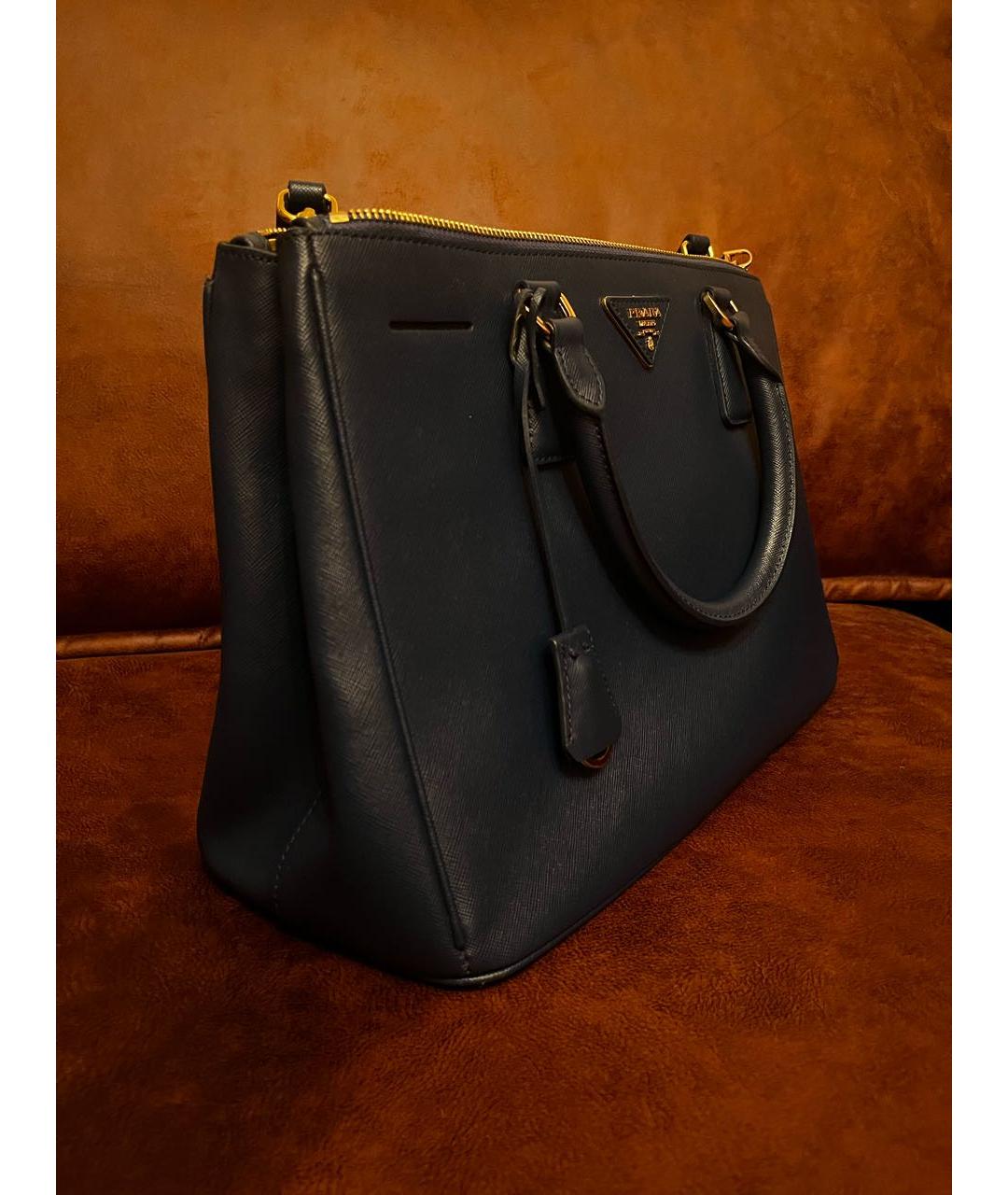 PRADA Темно-синяя кожаная сумка тоут, фото 2