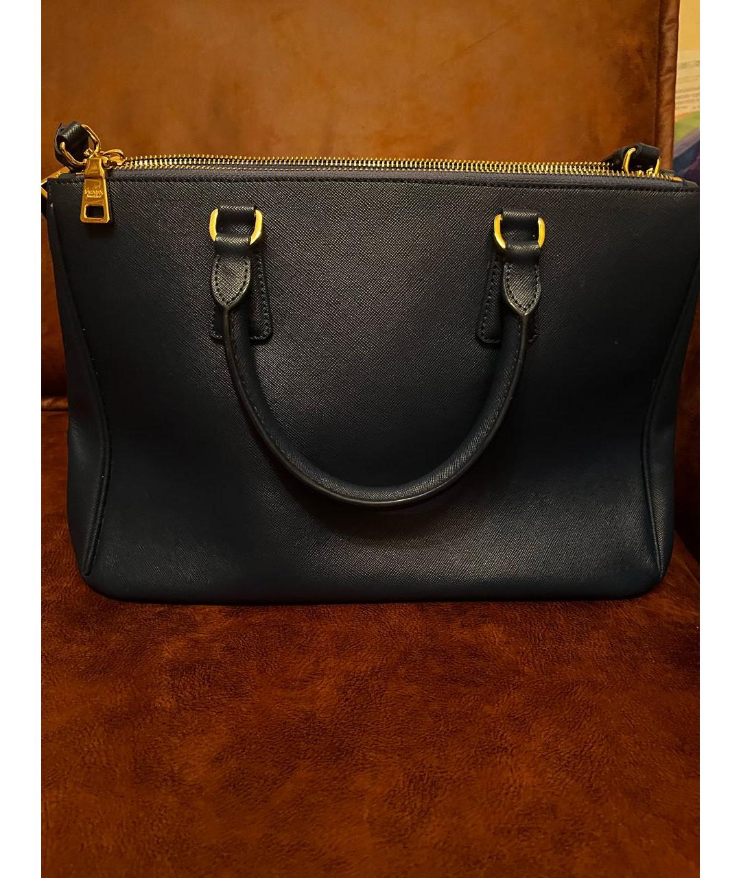 PRADA Темно-синяя кожаная сумка тоут, фото 3