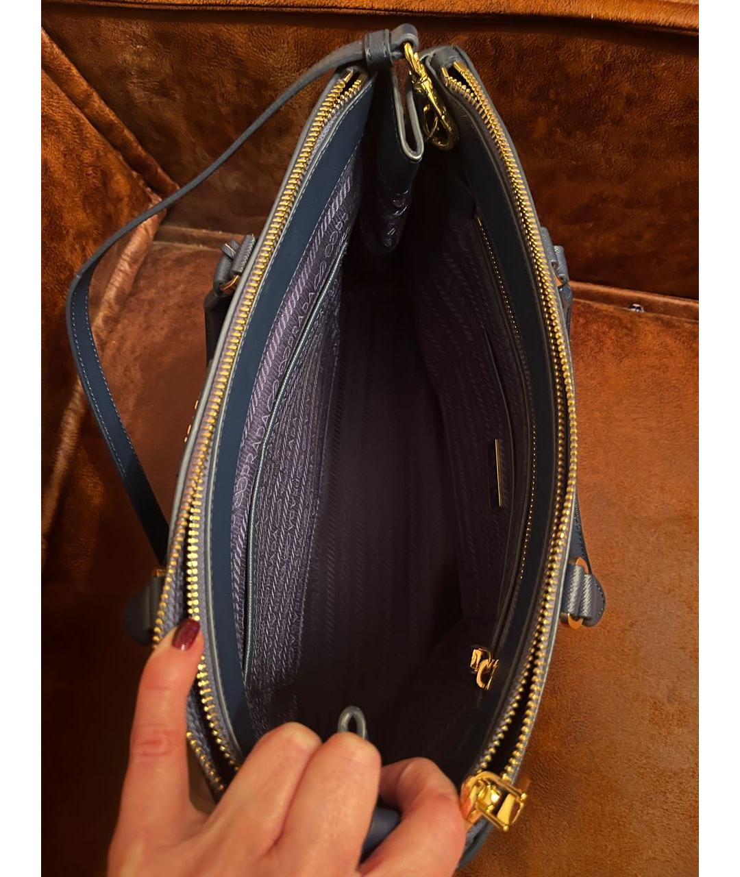 PRADA Темно-синяя кожаная сумка тоут, фото 4