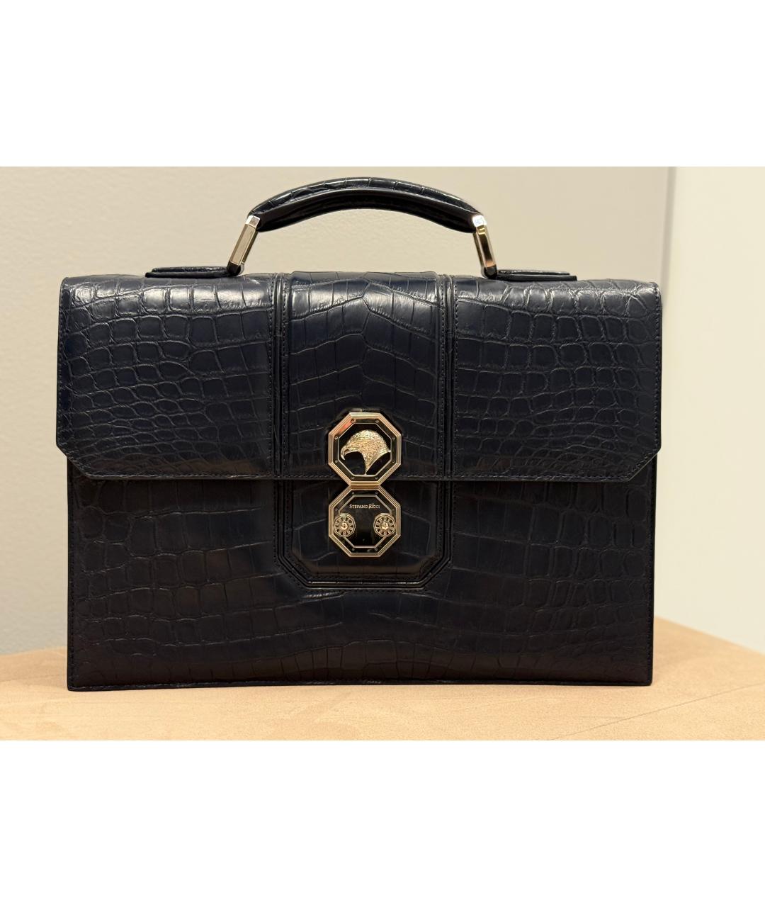 STEFANO RICCI Темно-синий портфель из экзотической кожи, фото 4