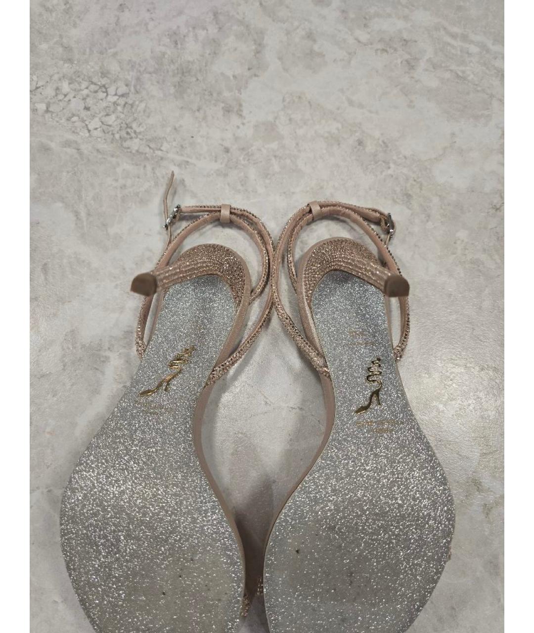 RENE CAOVILLA Золотые кожаные босоножки, фото 5