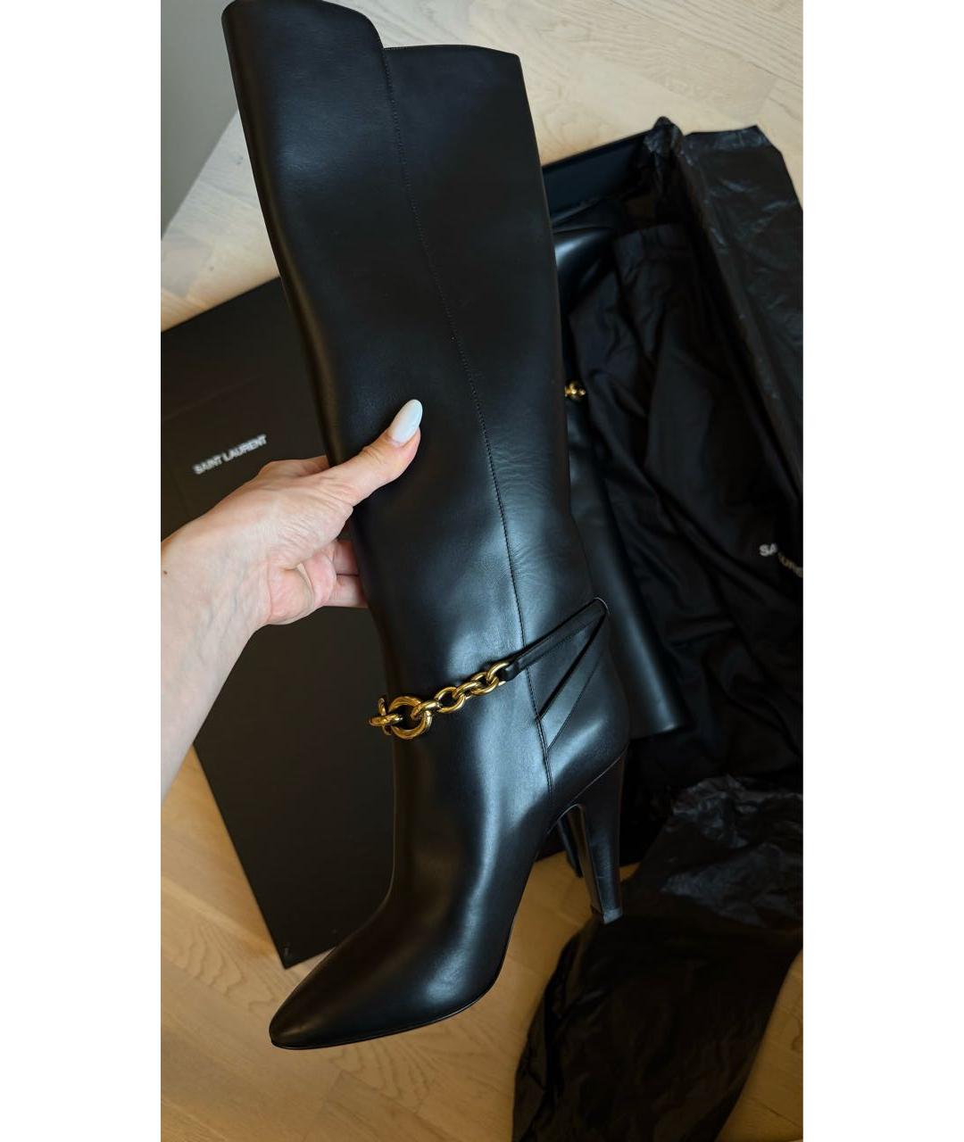 SAINT LAURENT Черные кожаные сапоги, фото 8