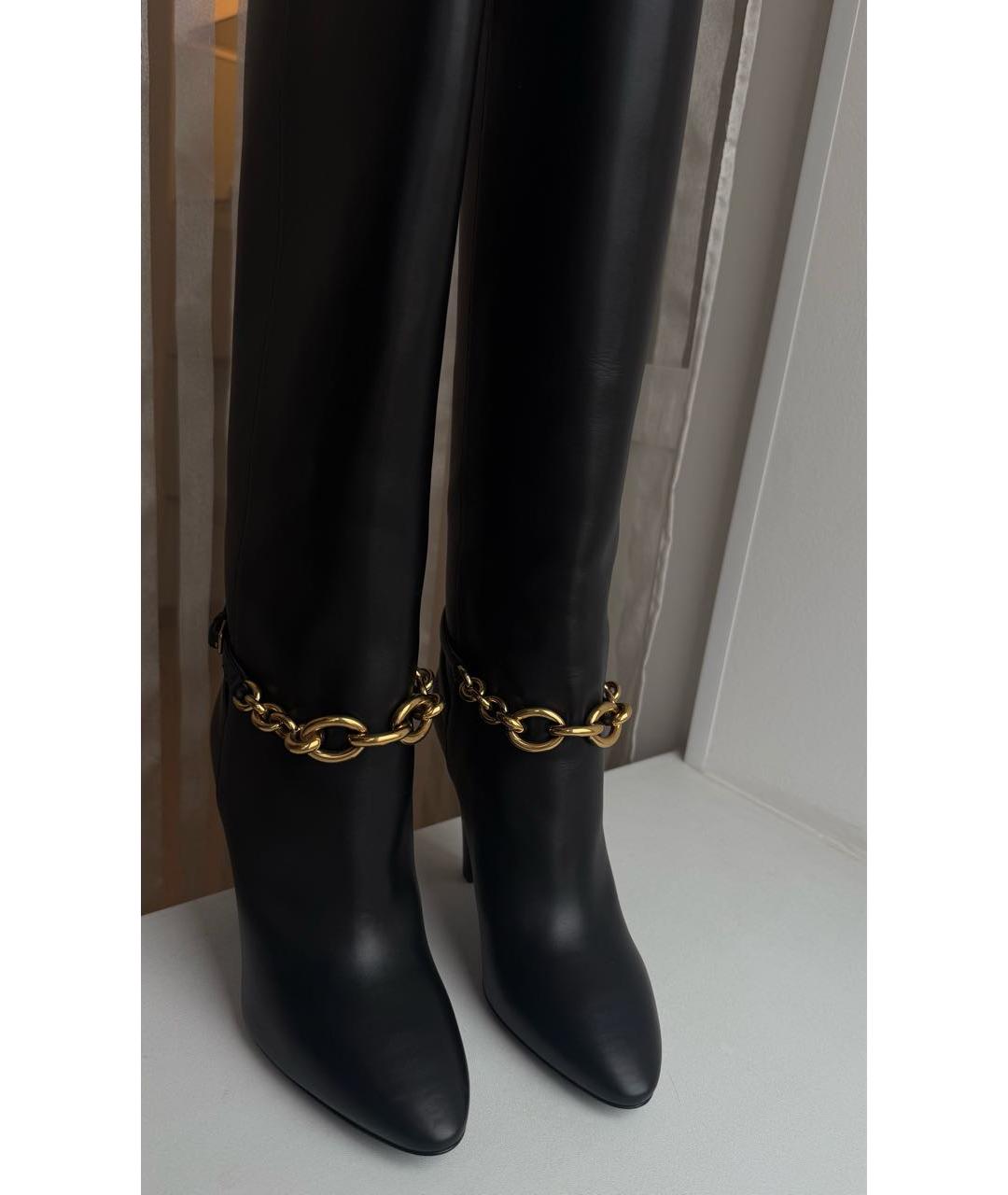 SAINT LAURENT Черные кожаные сапоги, фото 2