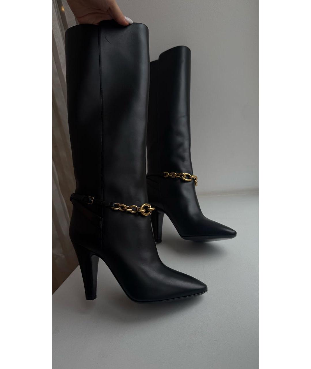 SAINT LAURENT Черные кожаные сапоги, фото 9