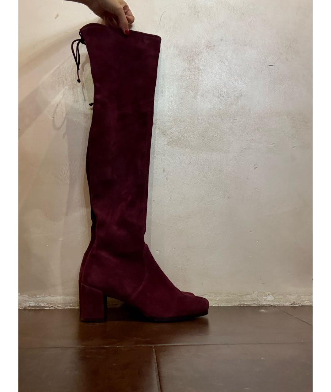 STUART WEITZMAN Бордовые замшевые ботфорты, фото 6