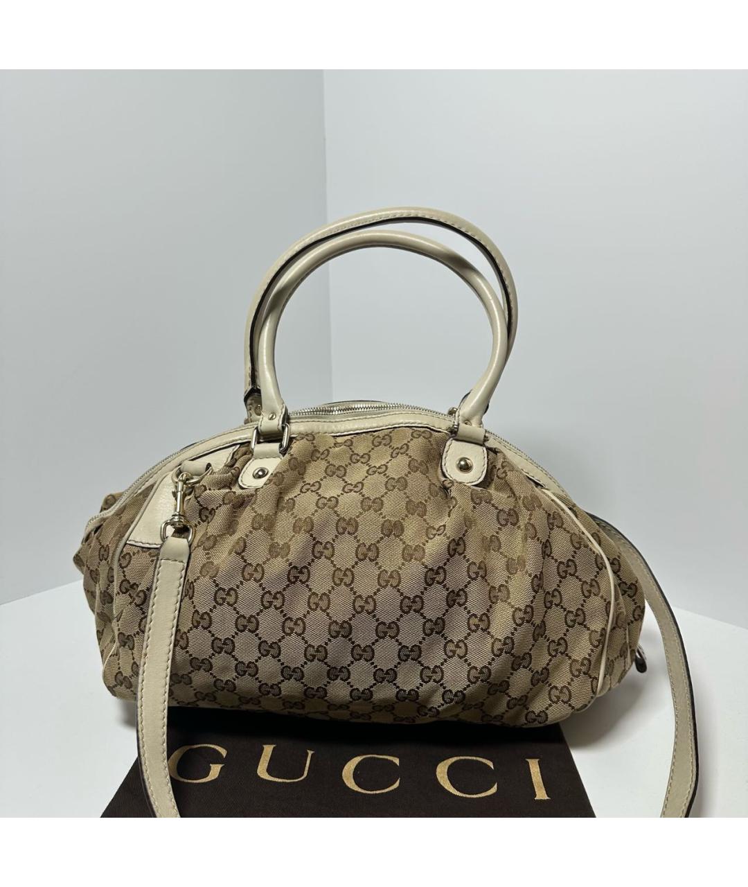 GUCCI Бежевая тканевая сумка с короткими ручками, фото 2