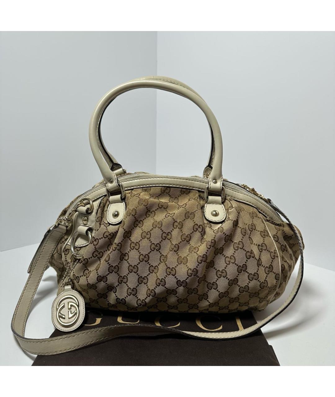 GUCCI Бежевая тканевая сумка с короткими ручками, фото 6