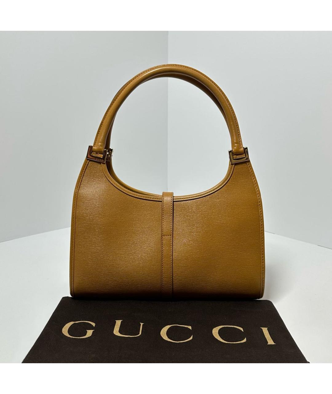 GUCCI Горчичная кожаная сумка с короткими ручками, фото 2
