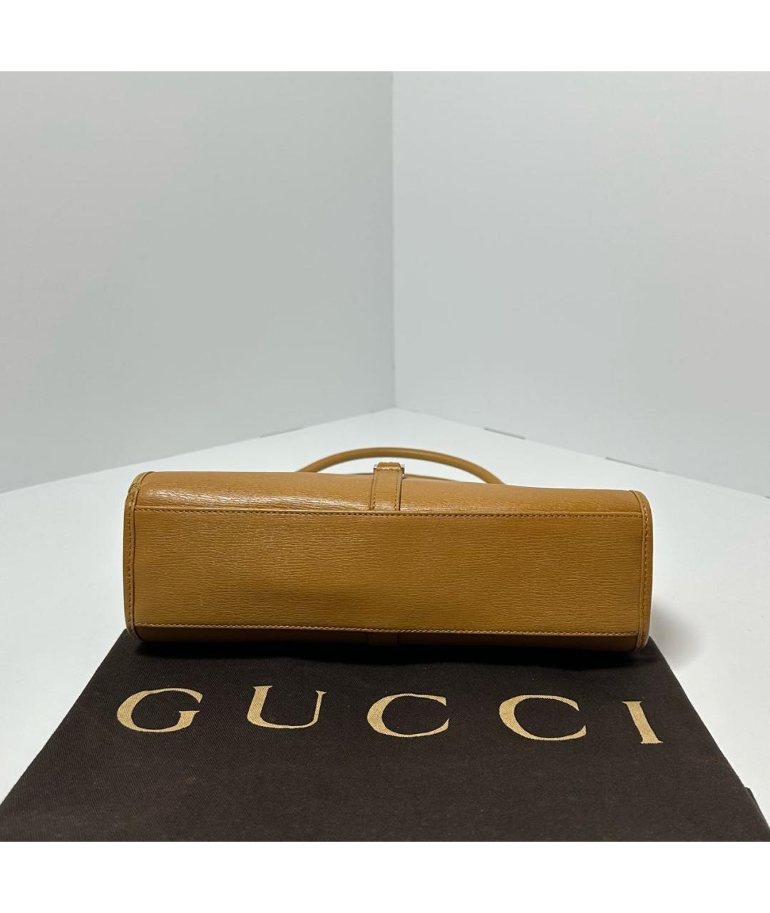 GUCCI Горчичная кожаная сумка с короткими ручками, фото 5