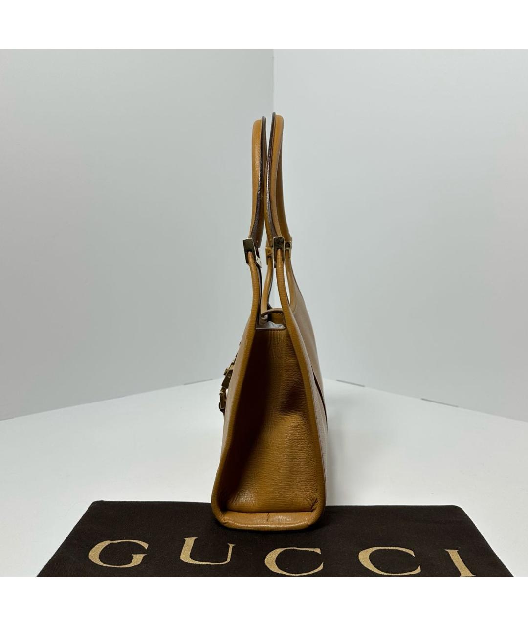 GUCCI Горчичная кожаная сумка с короткими ручками, фото 3