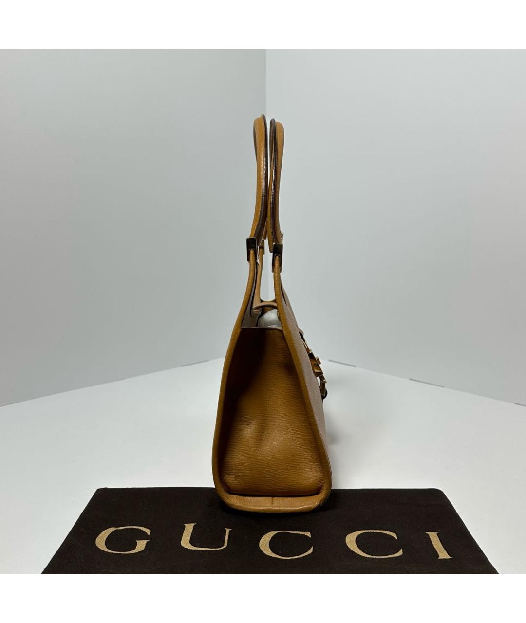 GUCCI Горчичная кожаная сумка с короткими ручками, фото 4