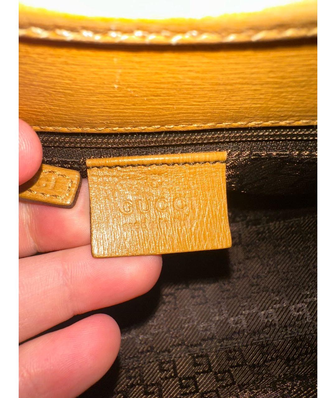 GUCCI Горчичная кожаная сумка с короткими ручками, фото 6