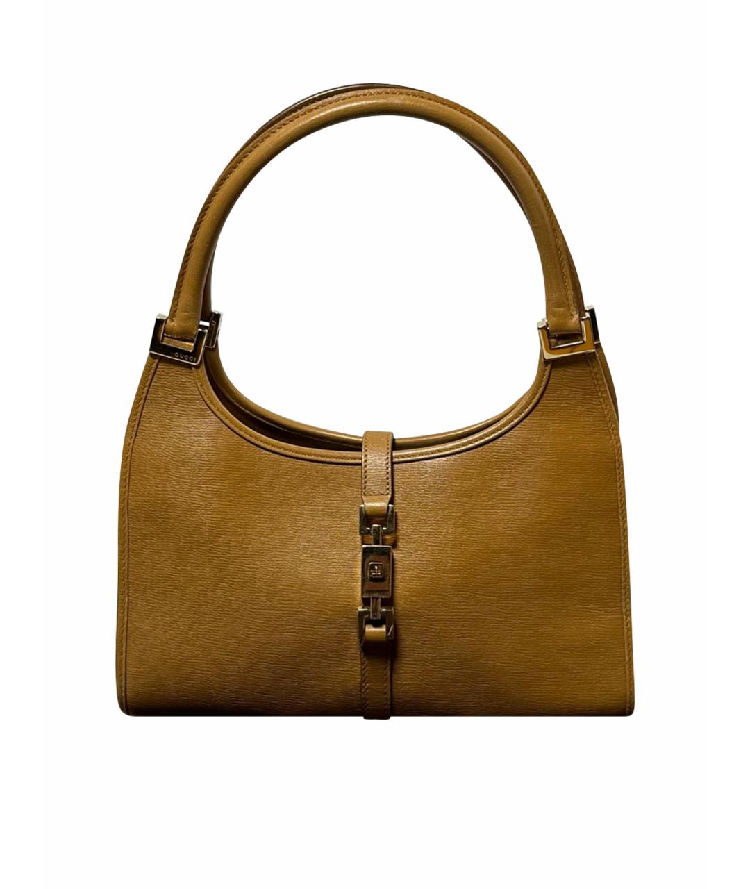 GUCCI Горчичная кожаная сумка с короткими ручками, фото 1