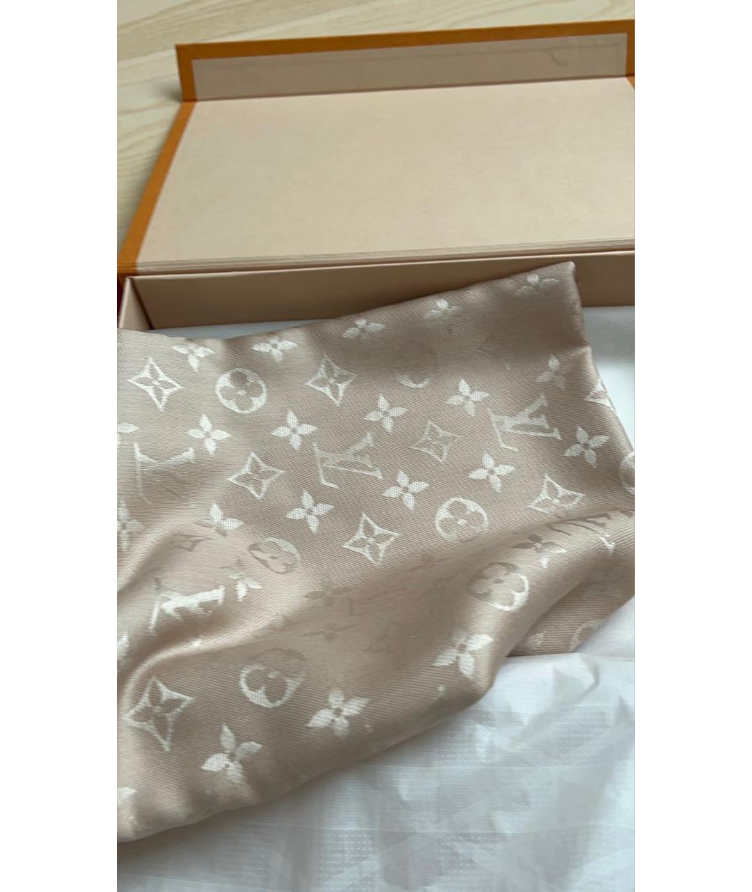 LOUIS VUITTON Бежевый шелковый платок, фото 7