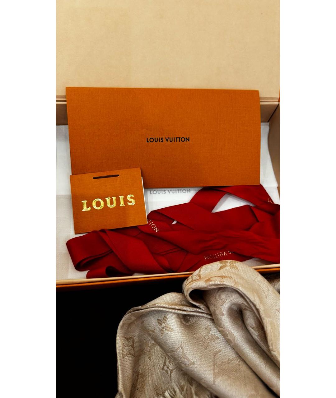 LOUIS VUITTON Бежевый шелковый платок, фото 5