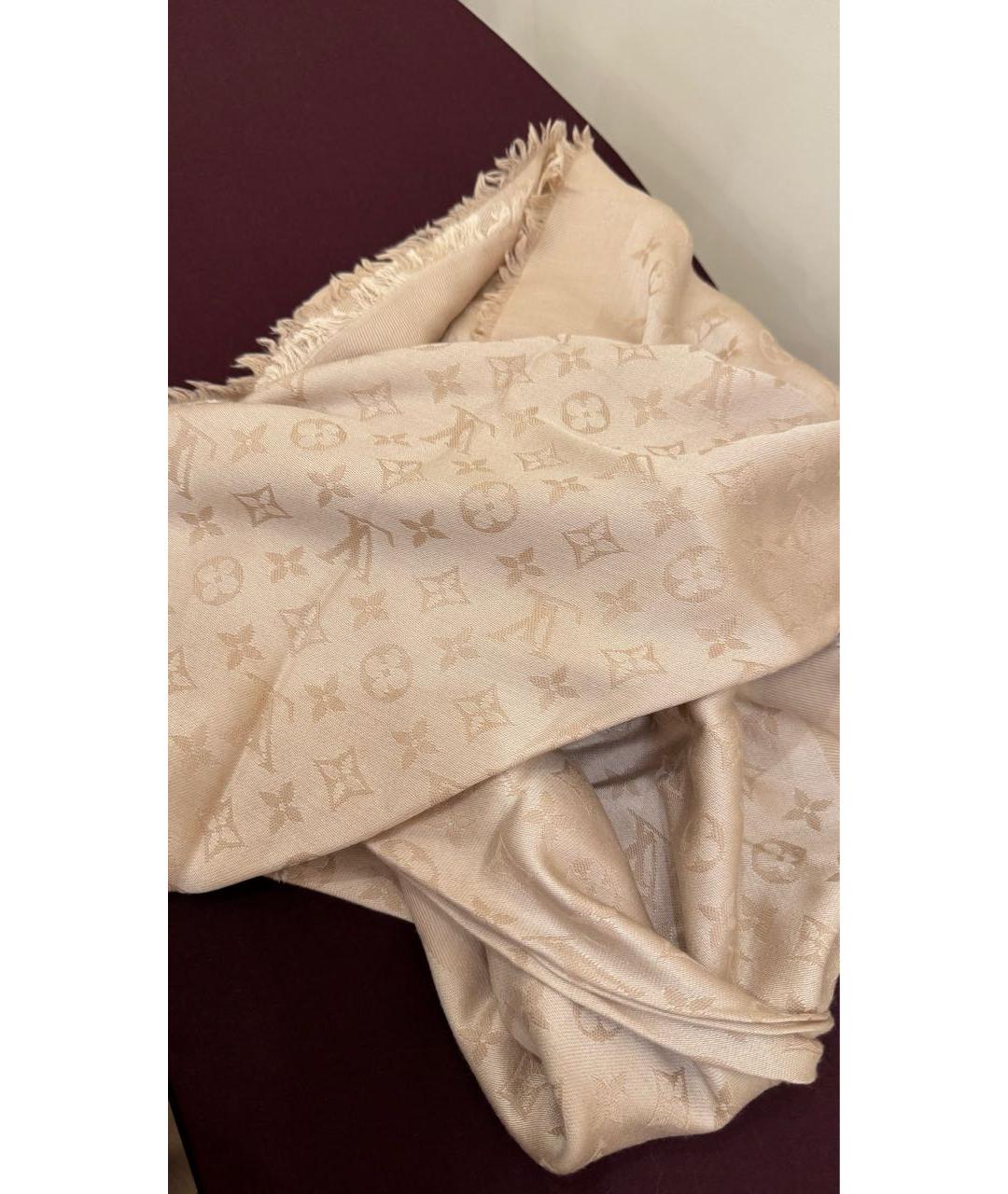 LOUIS VUITTON Бежевый шелковый платок, фото 2