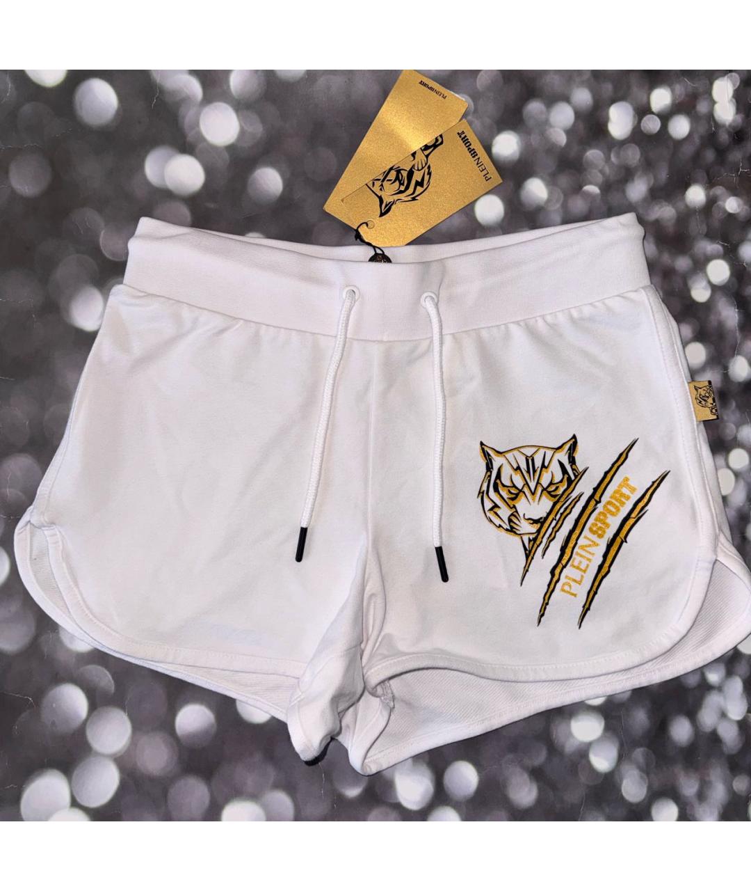 PLEIN SPORT Белые хлопковые шорты, фото 6