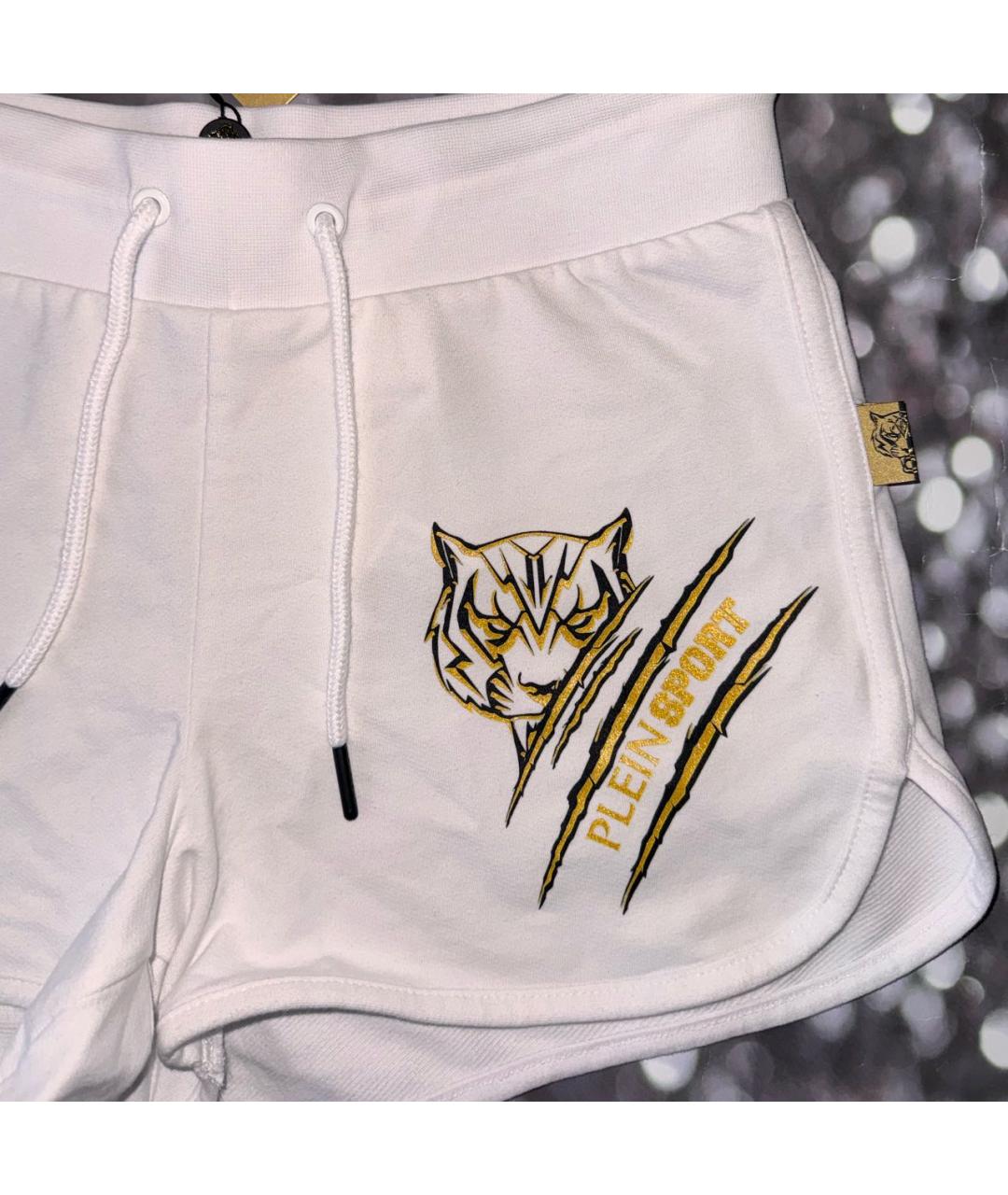 PLEIN SPORT Белые хлопковые шорты, фото 4