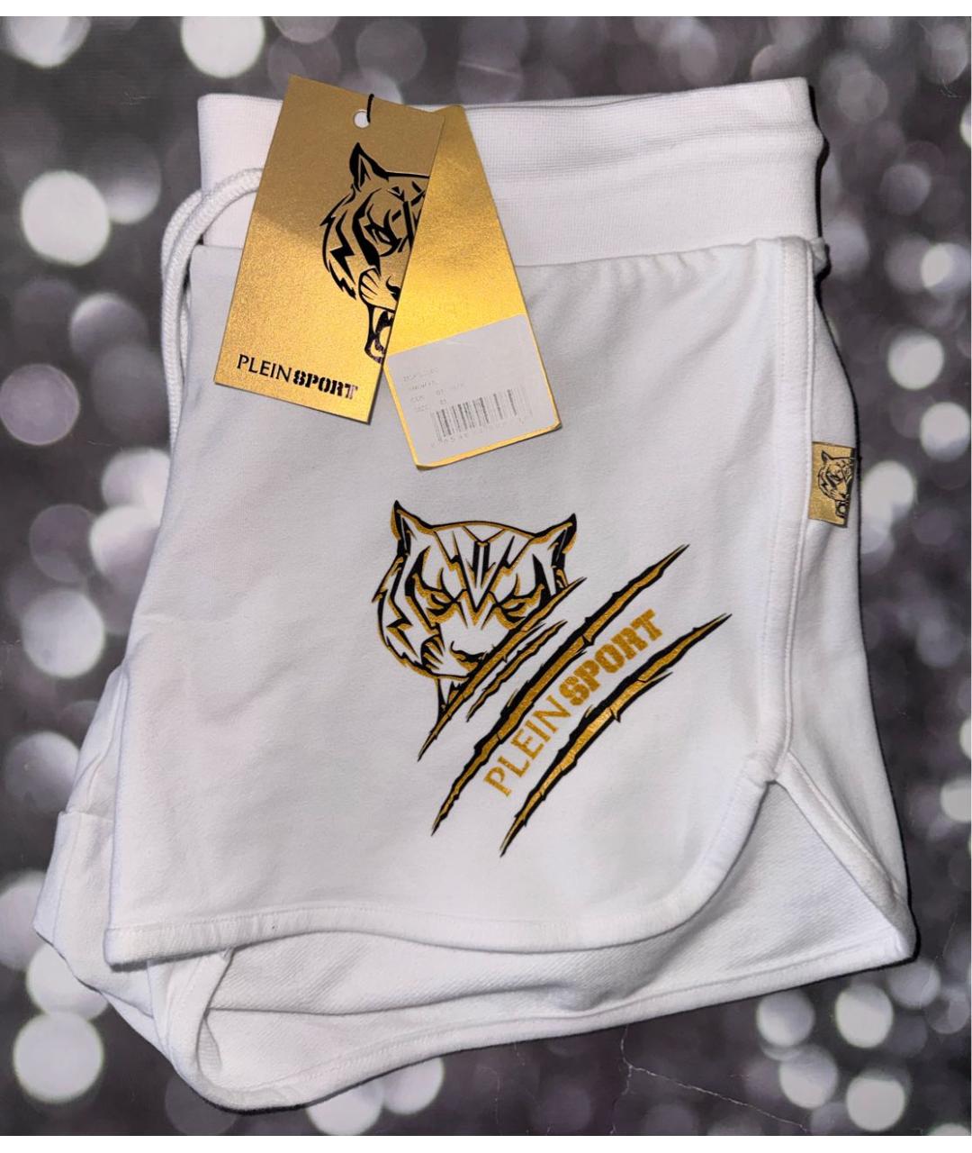 PLEIN SPORT Белые хлопковые шорты, фото 3
